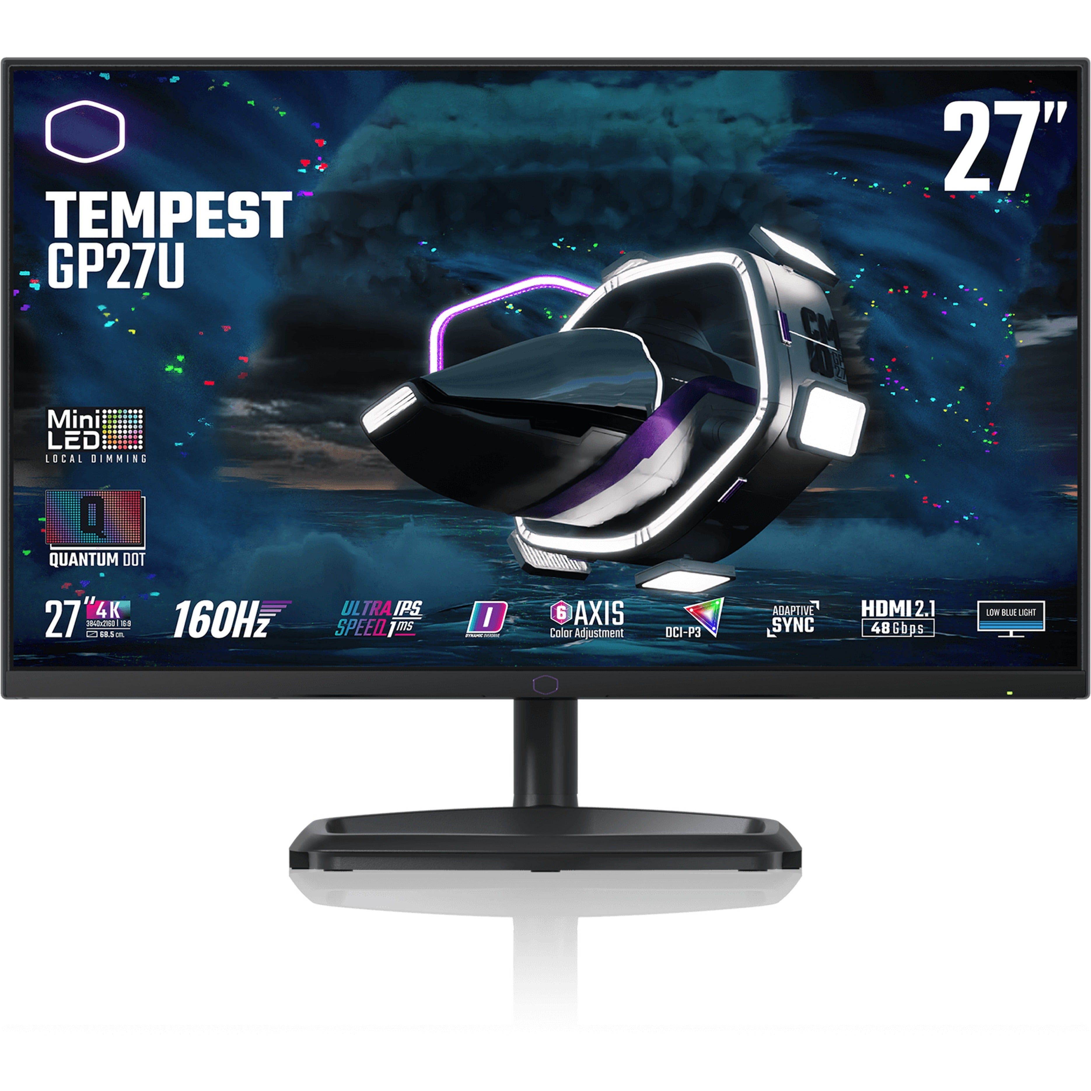 Cooler Master CMI-GP27-FUS-US Tempest GP27-FUS Widescreen Gaming LCD Monitor, 4K UHD, Quantum Mini LED, 27, FreeSync/G-Sync, 160Hz, HDR, USB Hub, KVM Switch