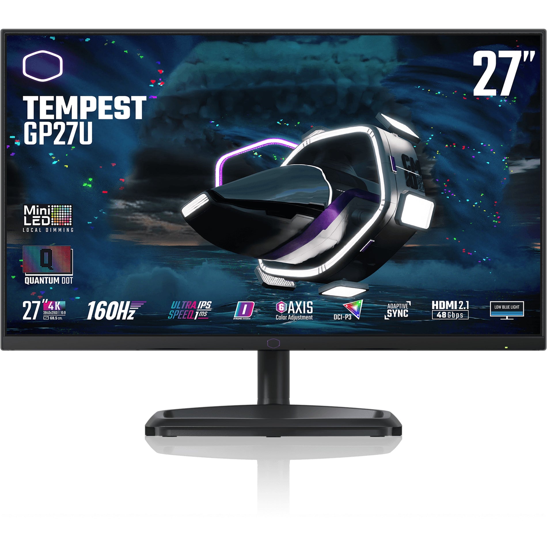 Cooler Master CMI-GP27-FUS-US Tempest GP27-FUS Widescreen Gaming LCD Monitor, 4K UHD, Quantum Mini LED, 27", FreeSync/G-Sync, 160Hz, HDR, USB Hub, KVM Switch