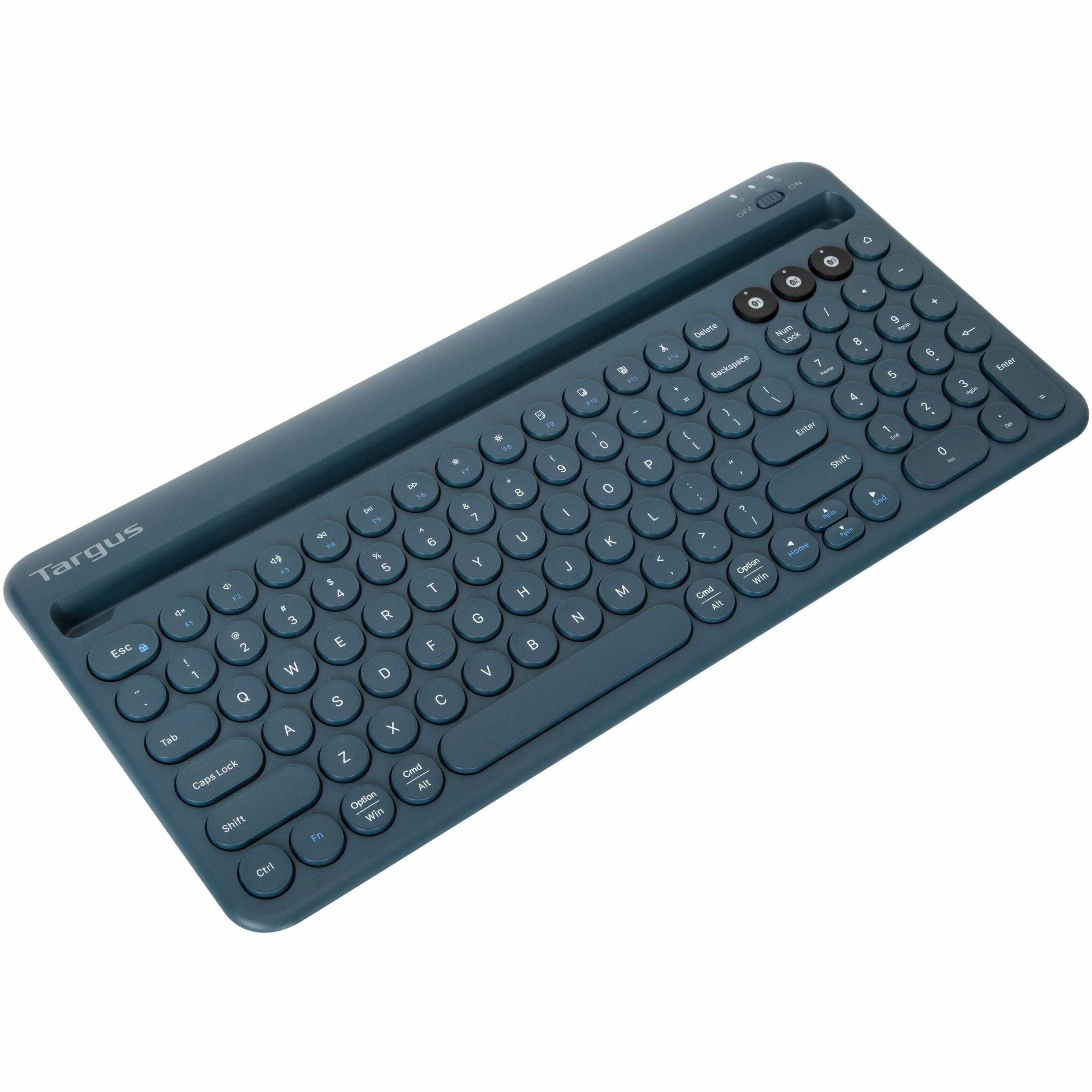 Targus PKB86702US Multi-Device Bluetooth Antimicrobial Keyboard with Tablet/Phone Cradle (Blue), Wireless, Compact, Battery Indicator