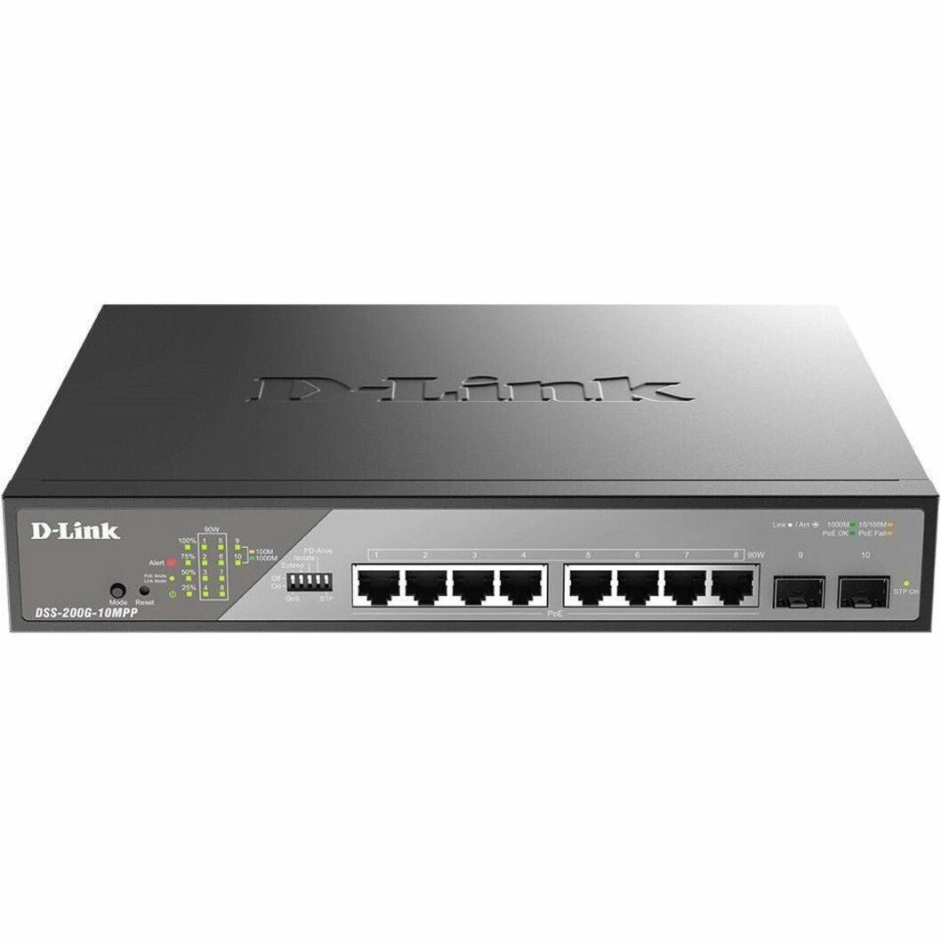 D-Link DSS-200G Ethernet Switch DSS-200G-10MPP, 8-Port Gigabit Ethernet Network PoE, 2 SFP Slots