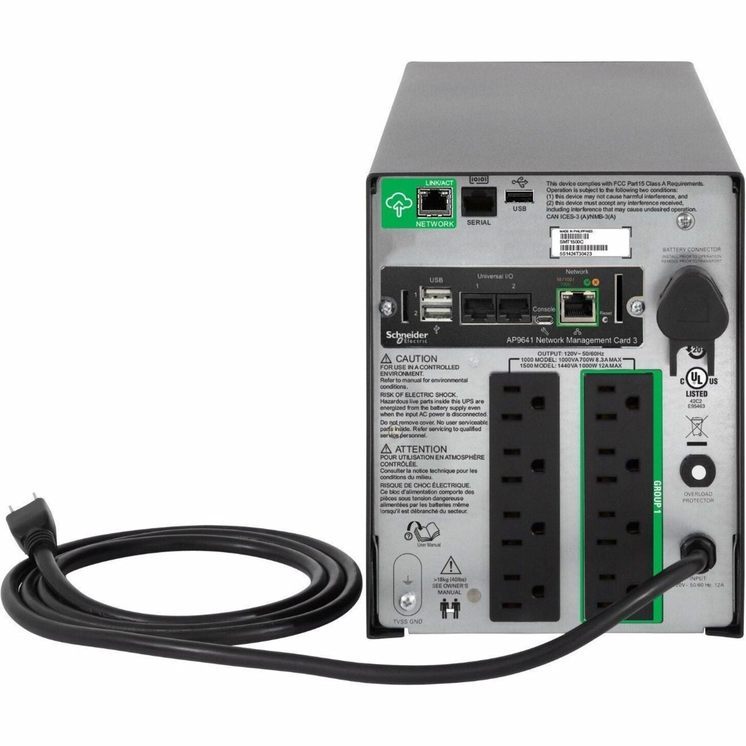 APC SMT1500CNC Smart-UPS 1500VA Tower UPS, 1000W Load Capacity, LCD Display, 6.5 Minute Backup Time