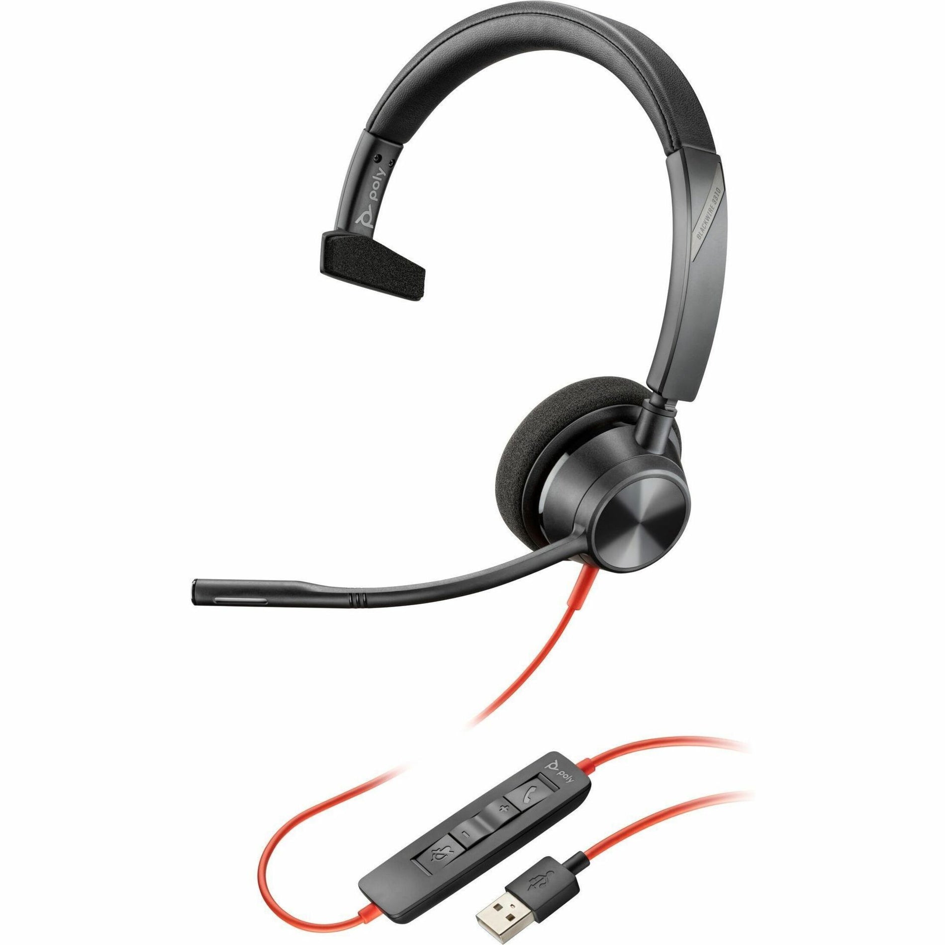Poly 76J13AA Blackwire 3315 Headset USB Type A and 3.5mm Wired Mono Sound Noise Reduction  