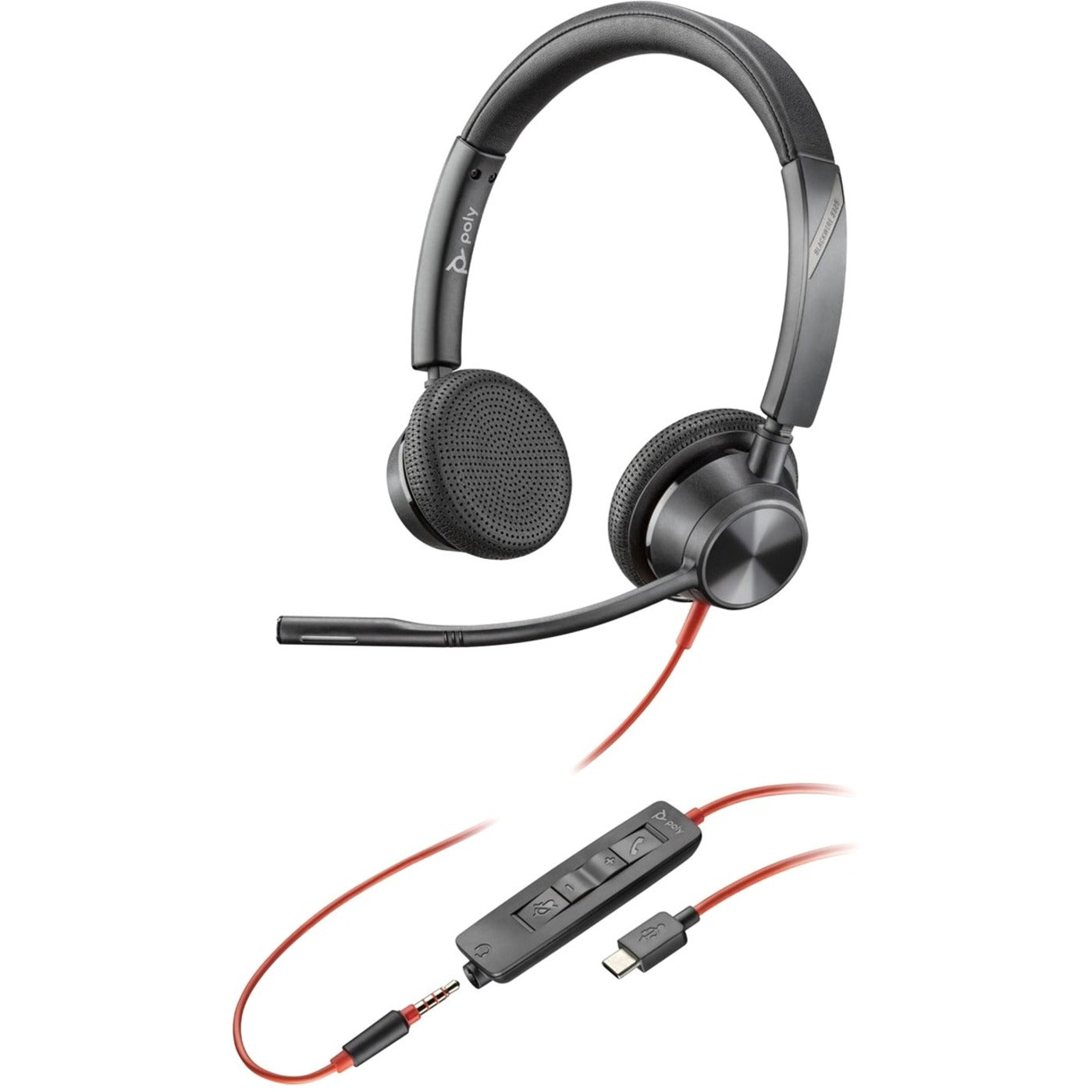 Poly 76J23AA Blackwire 3325 Microsoft Teams Certified USB-C Headset, Binaural On-ear Headset with Flexible Boom Microphone
