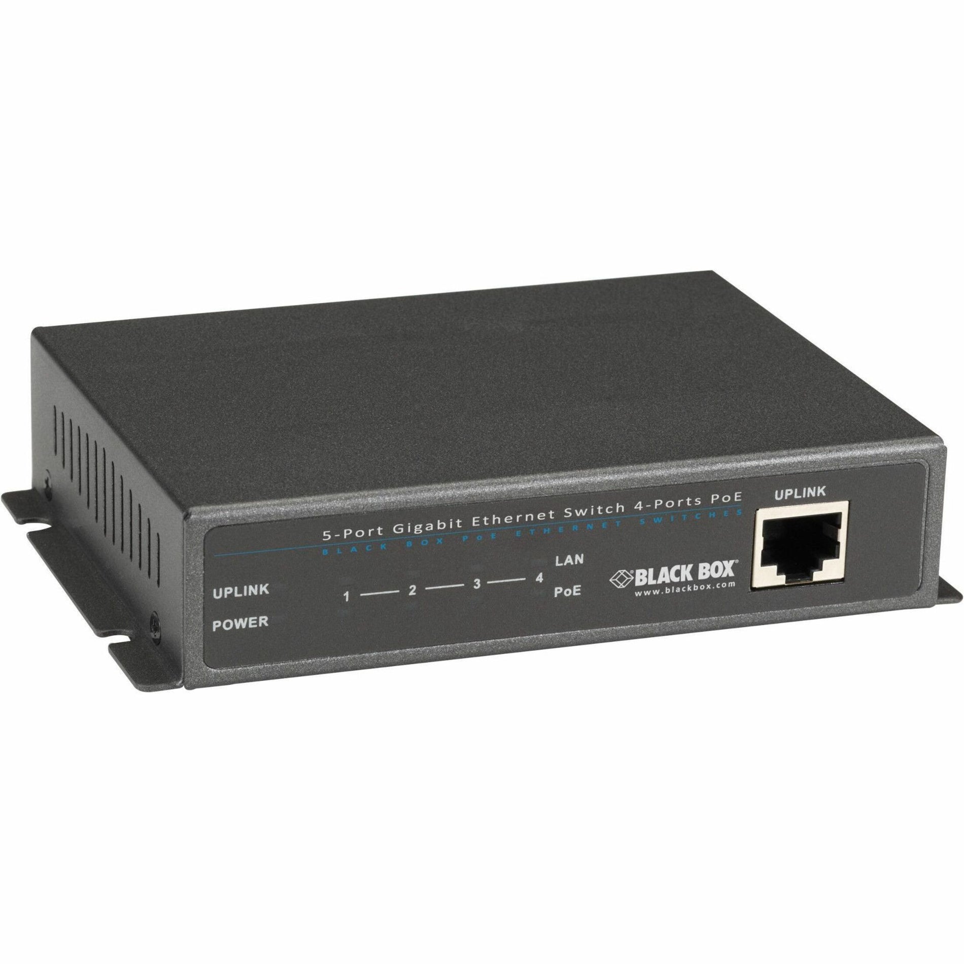 Black Box LPB1205A-R2 LPB1200 Series Gigabit Ethernet (1000-Mbps) PoE+ Switch, 5 Ports, RoHS Certified