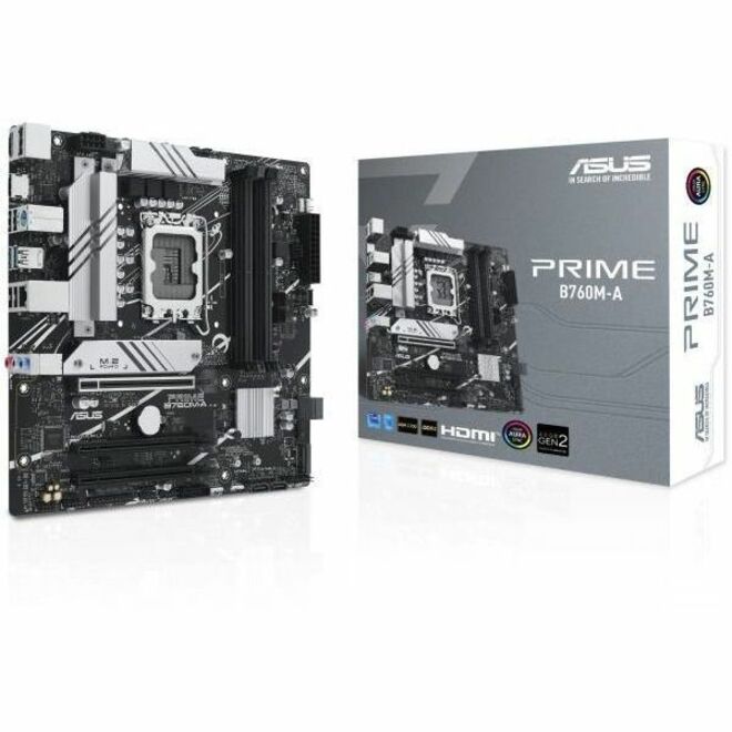 Asus PRIME B760M-A Desktop Motherboard - Intel B760 Chipset - Micro ATX, DDR5 SDRAM, 128GB Memory, PCI Express 4.0, HDMI 2.1, USB 3.2 Gen 2, Gigabit Ethernet