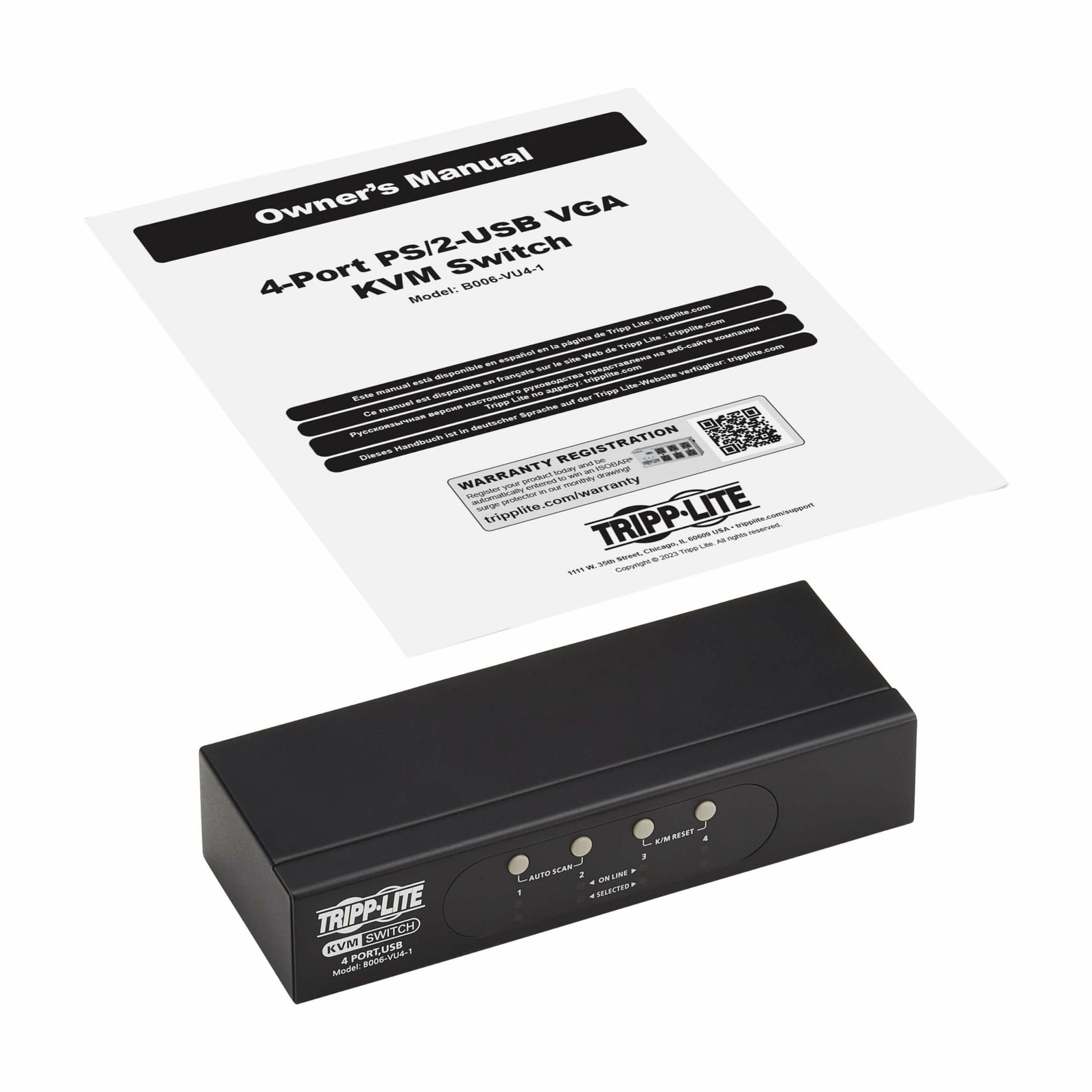Tripp Lite B006-VU4-1 4-Port VGA KVM Switch, USB and VGA Ports, Plug and Play, TAA Compliant