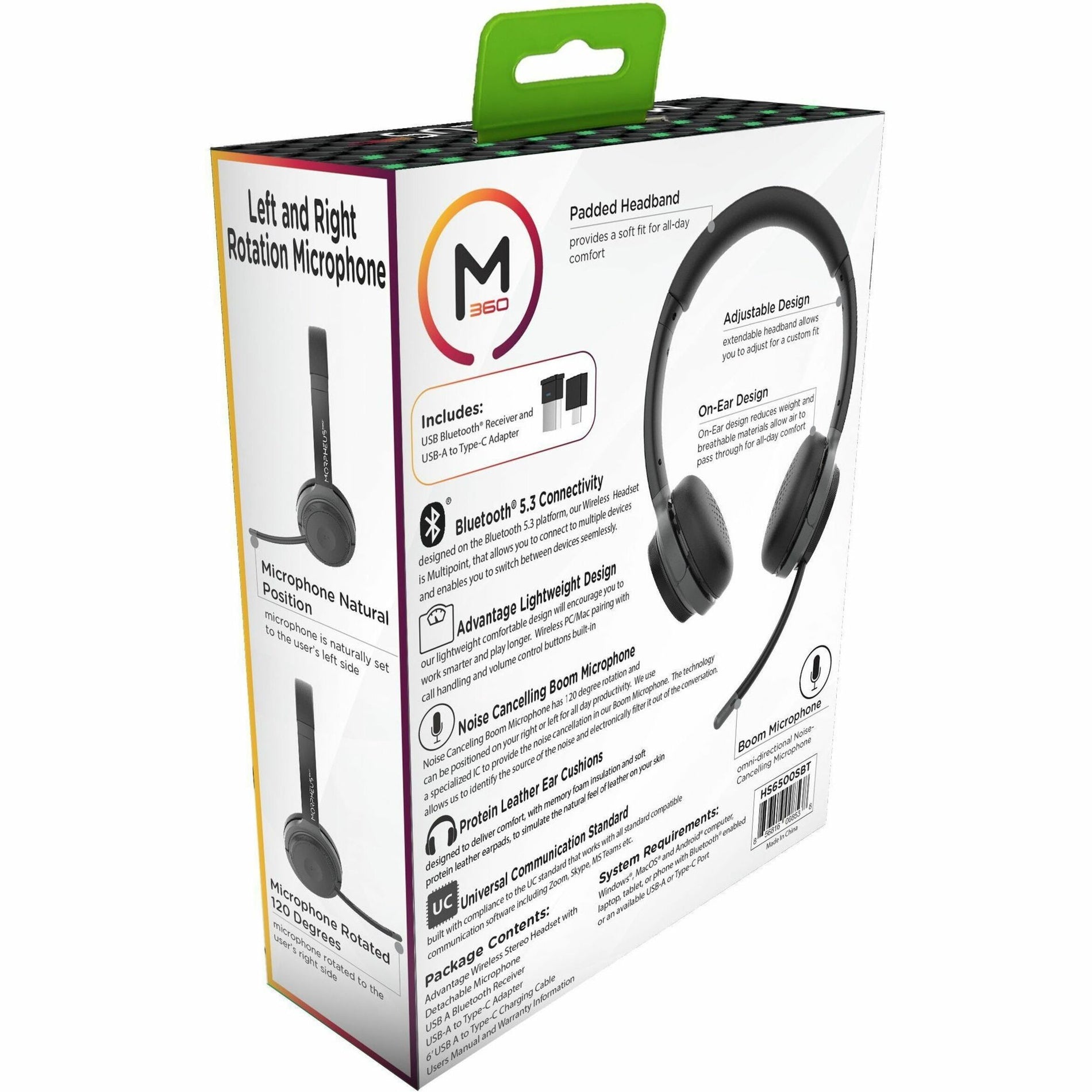 Morpheus 360 HS6500SBT Wireless Stereo Headset with Detachable Boom Microphone, Lightweight, Noise Cancelling, Bluetooth 5.3