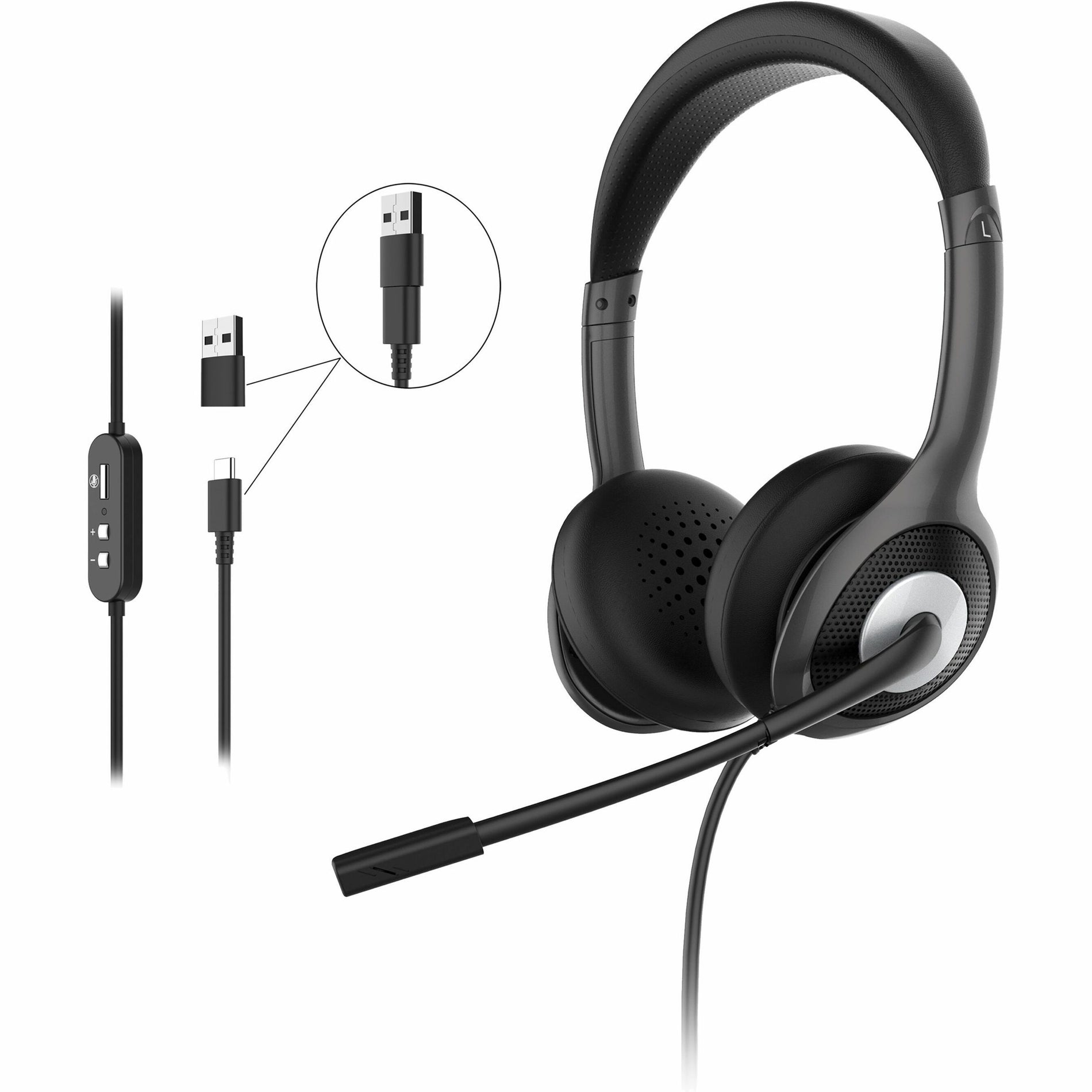 Morpheus 360 HS5600SU USB Stereo Headset with Boom Microphone, Comfortable, Plug and Play, Rotating Microphone, Microphone Mute, In-Line Volume Control, Lightweight