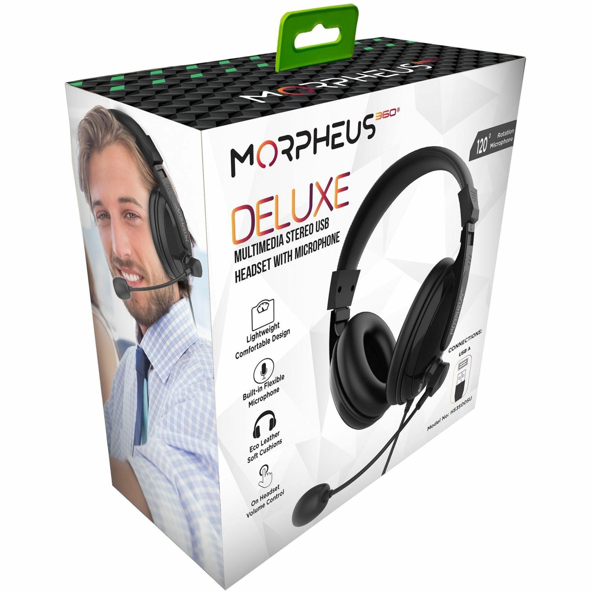 Morpheus 360 HS3500SU Deluxe Multimedia Stereo USB Headset with Microphone, Comfortable, Lightweight, Flexible Microphone