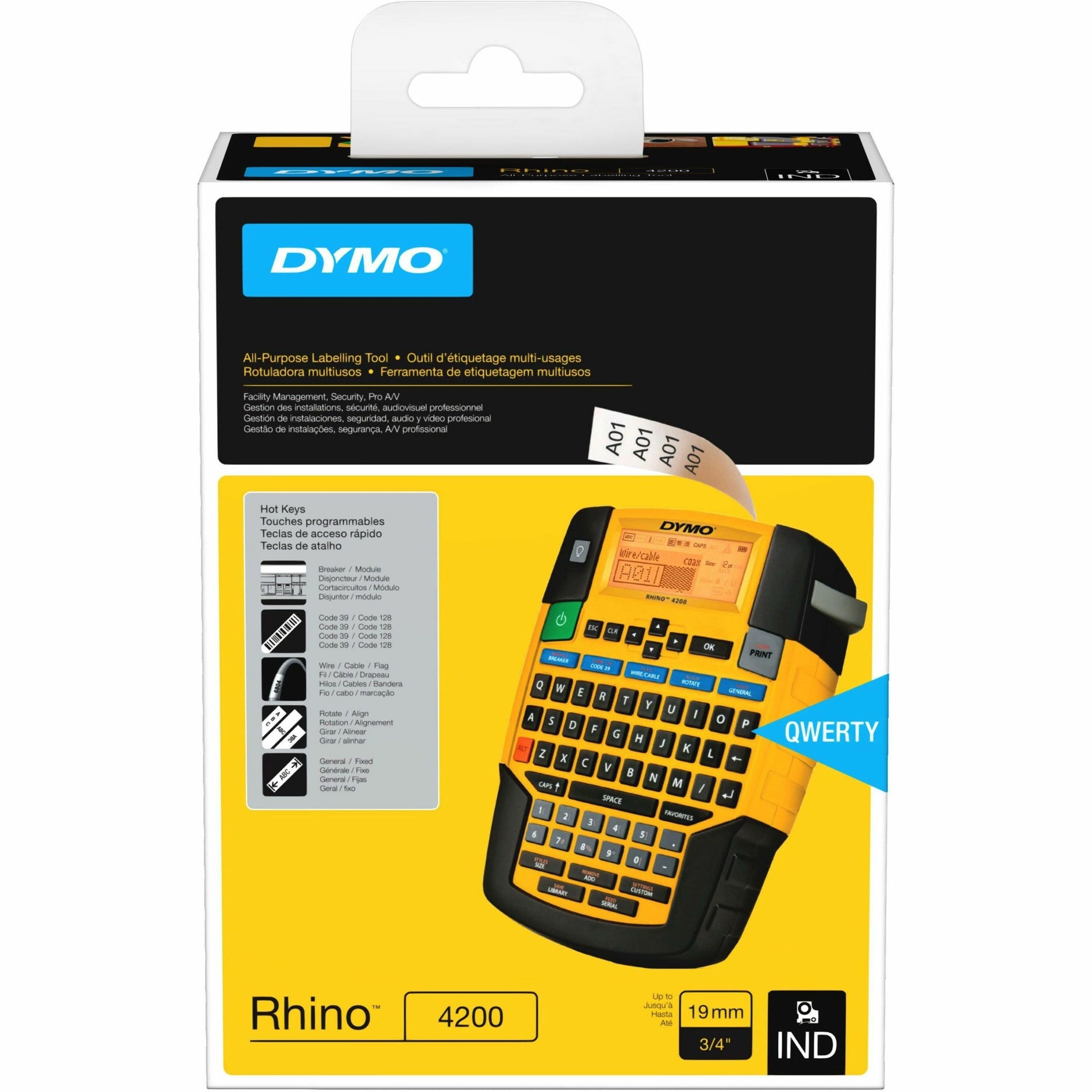 Dymo 2175088 Rhino 4200 Label Maker, Thermal Transfer, QWERTY, LCD Display, Battery Powered