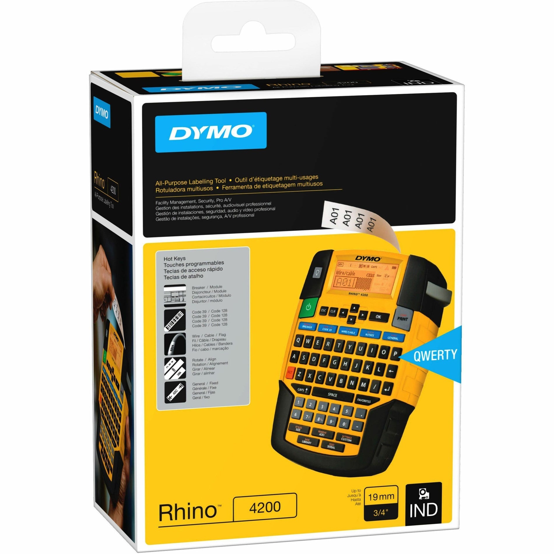 Dymo 2175088 Rhino 4200 Label Maker, Thermal Transfer, QWERTY, LCD Display, Battery Powered