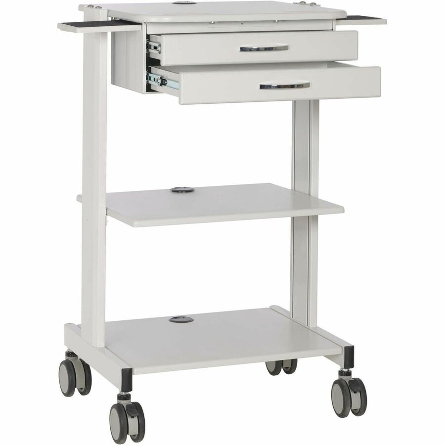 Tripp Lite WWSS2DWSTAA Mobile Workstation with 2x Adjustable Shelves, 2x Metal Drawers, Locking Caster, Rugged, Smooth, Surge Protection