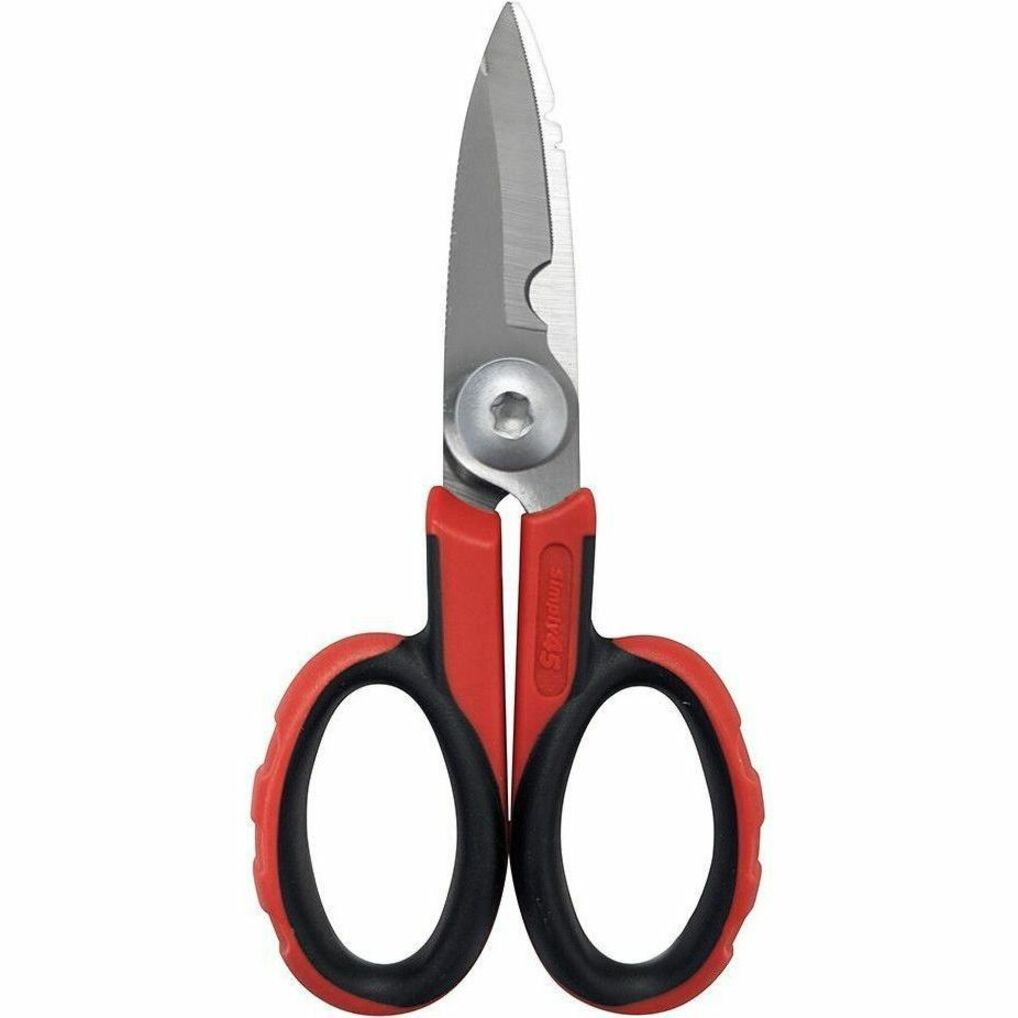 SIMPLY45 ProSeries Electrician's Scissor with red and black ergonomic handles and stainless steel serrated blades-alternate-image1
