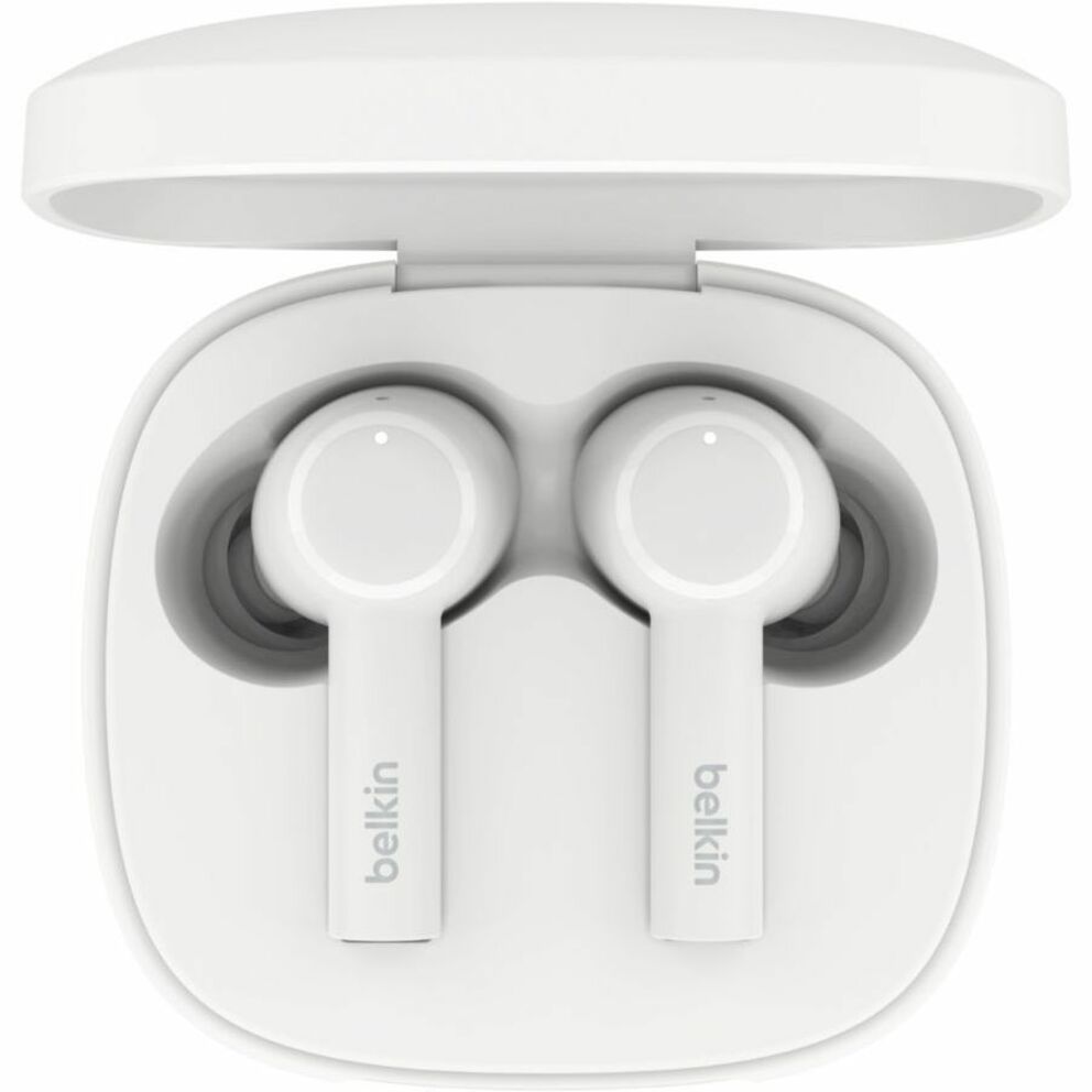 Belkin AUC007BTWHT SoundForm Pulse Noise Cancelling Earbuds, Wireless Charging Case, IPX5 Water Resistant, White
