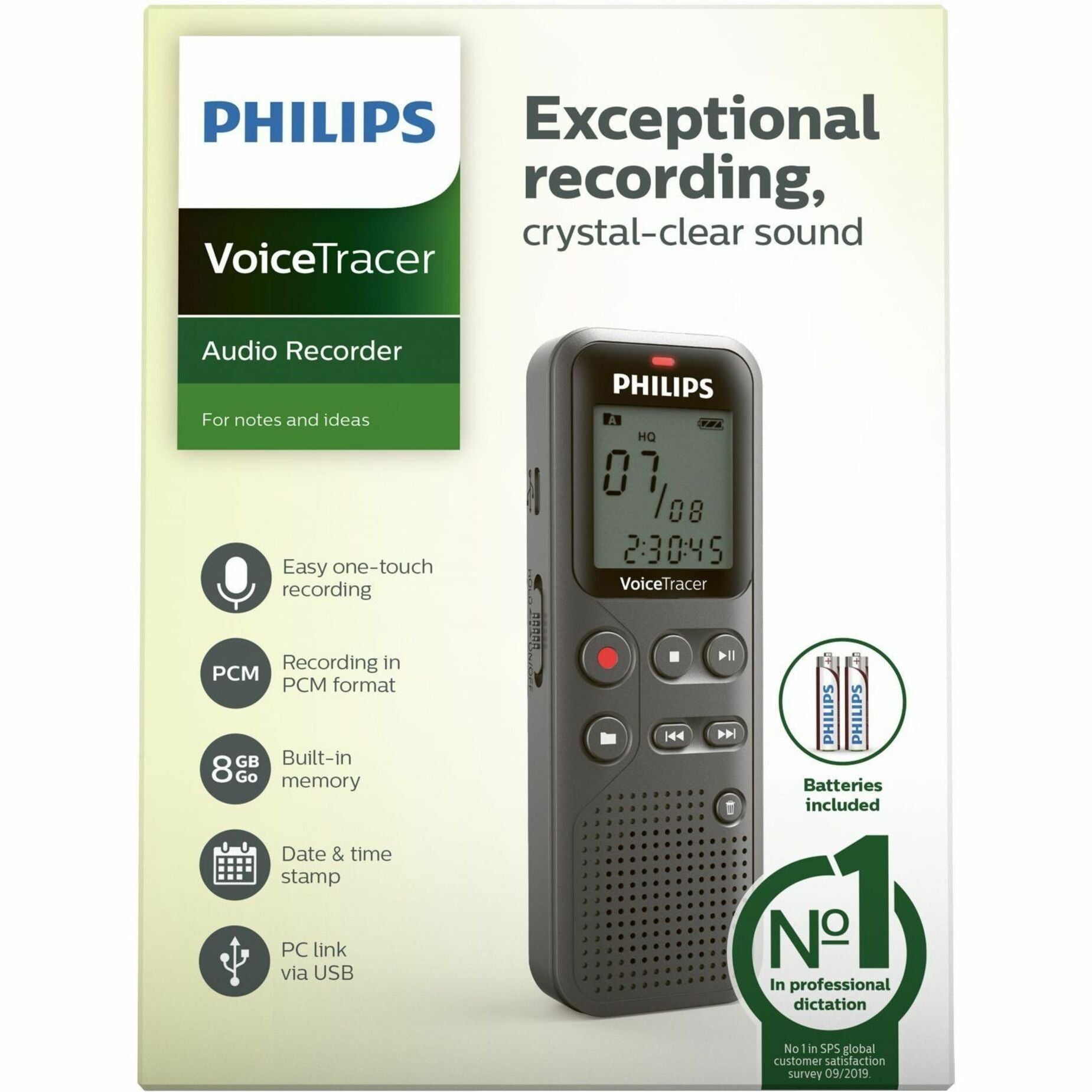 Philips DVT1120 VoiceTracer 8GB Digital Voice Recorder, 46 Hour Recording, LCD Screen