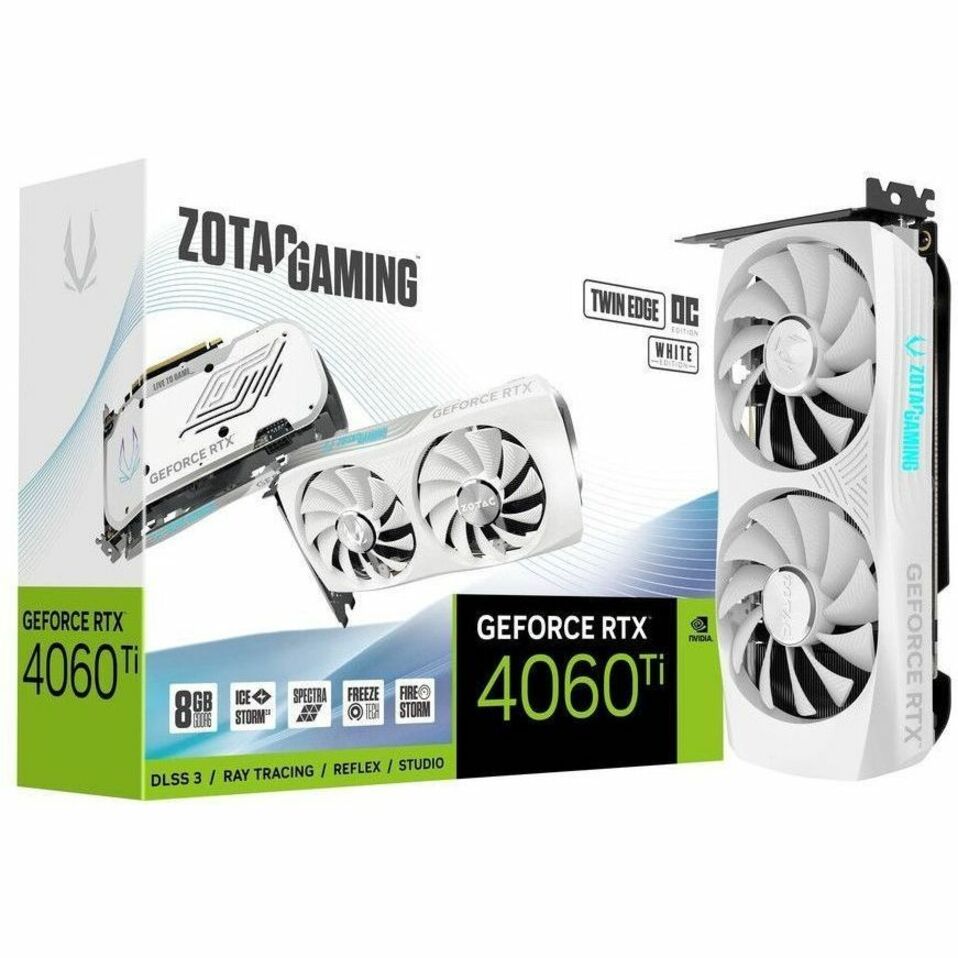 Zotac ZT-D40610Q-10M GAMING GeForce RTX 4060 Ti 8GB Twin Edge OC White Edition Graphic Card, 128 bit, 8 GB GDDR6, HDMI, DisplayPort, PCI Express 4.0 x8, 1x 8-pin, 500 W