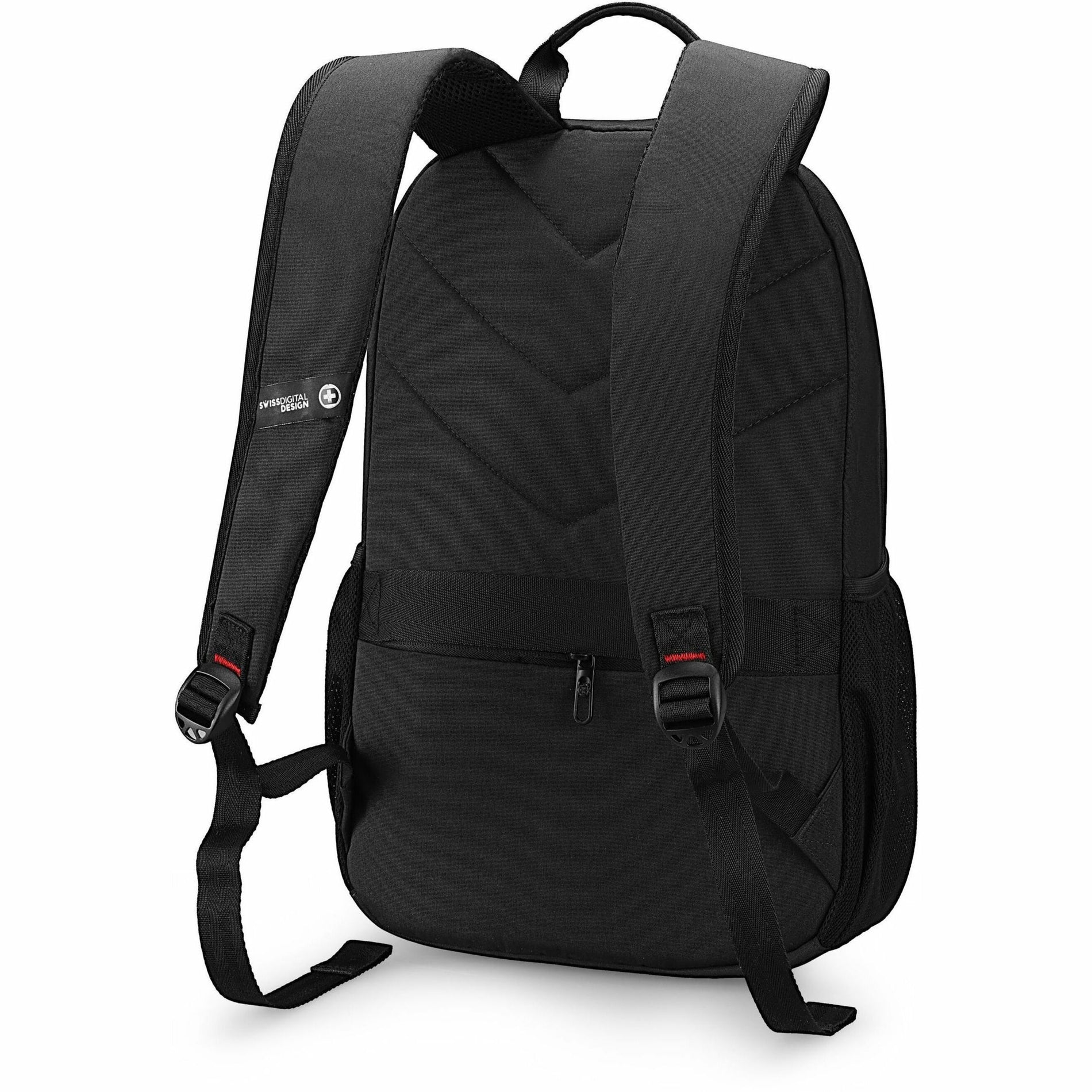 Swissdigital Design SD1634-01 Notebook Case, Backpack Carrying Case, 4.50 gal Volume Capacity, 16" Laptop Compartment, RFID Resistant, Water Resistant, Black
