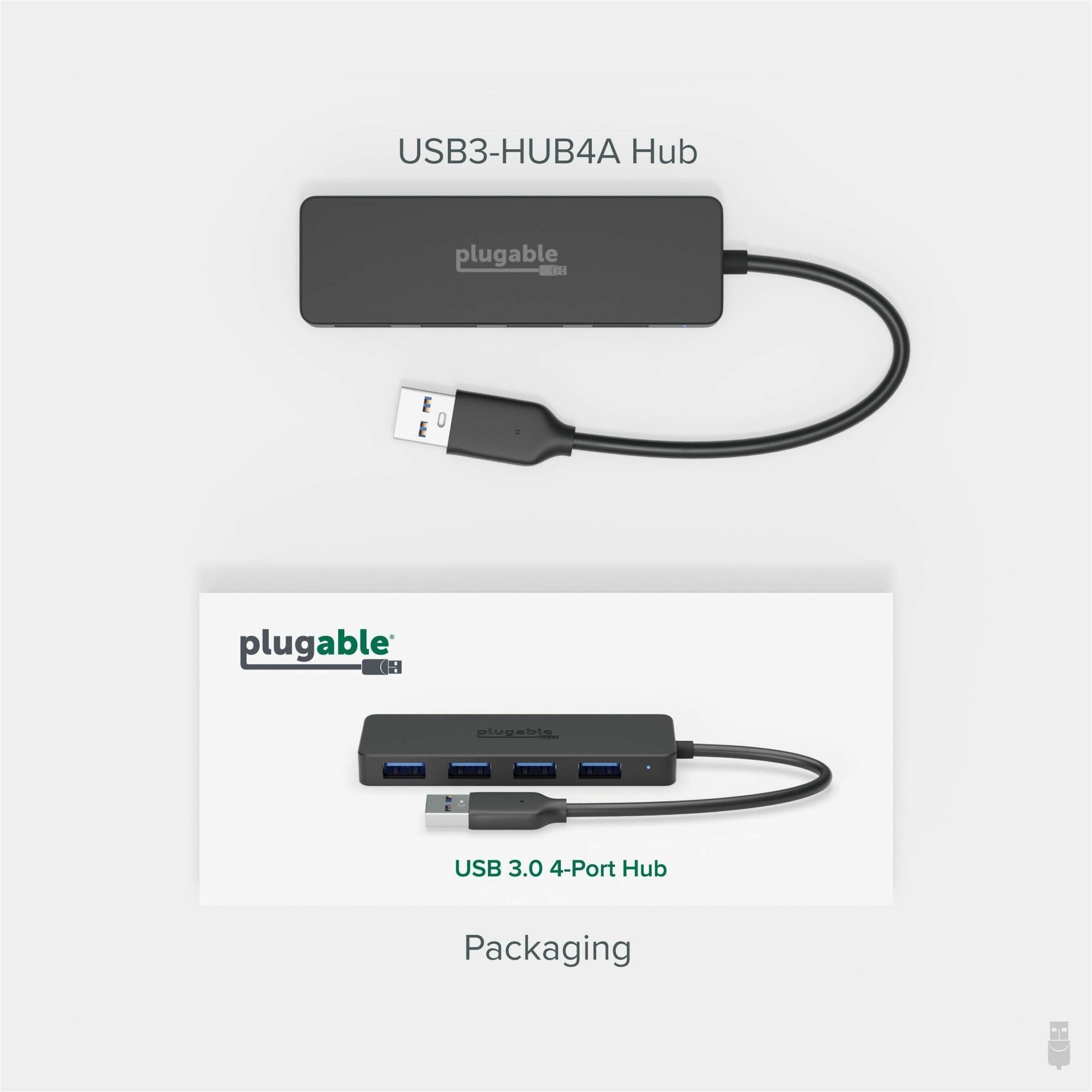 Plugable USB3-HUB4A USB Hub, 4 Port USB Splitter for Laptop, USB 3.0