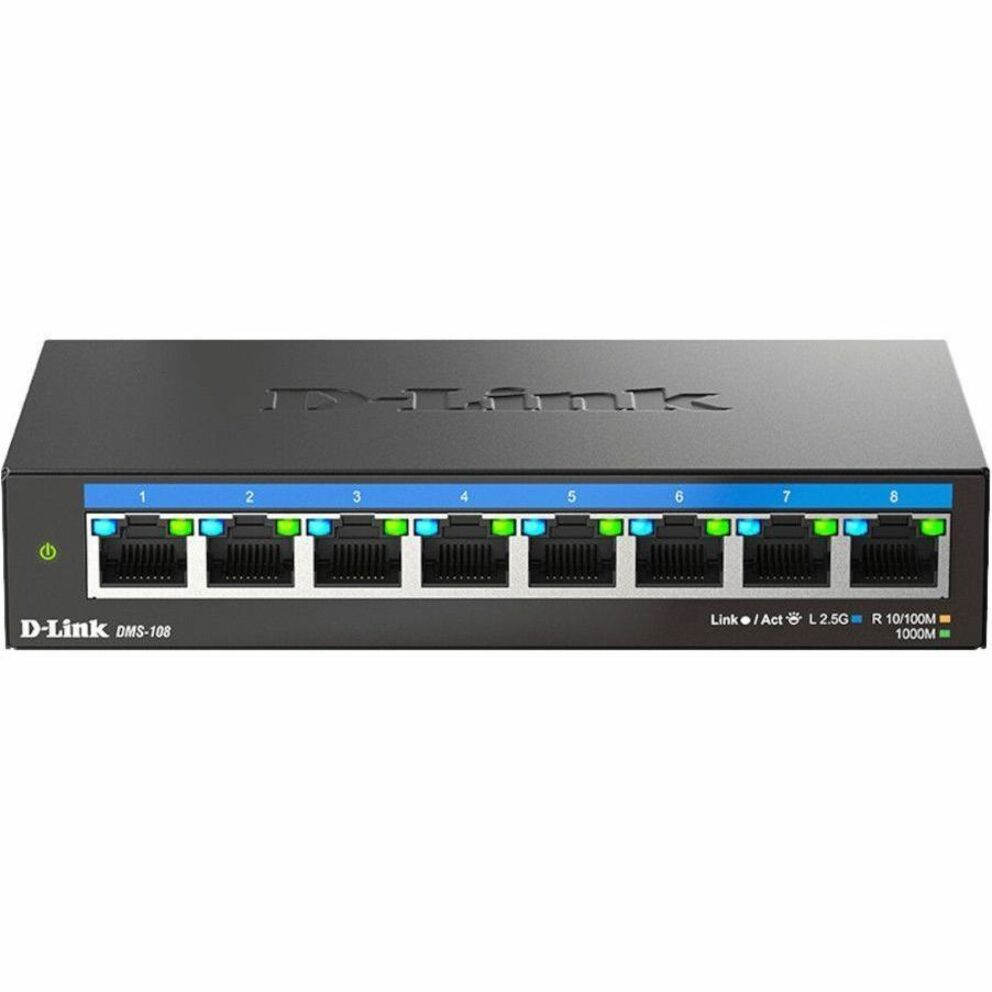 D-Link DMS-108 8-Port Multi-Gigabit Unmanaged Switch, High-Speed Network Connectivity