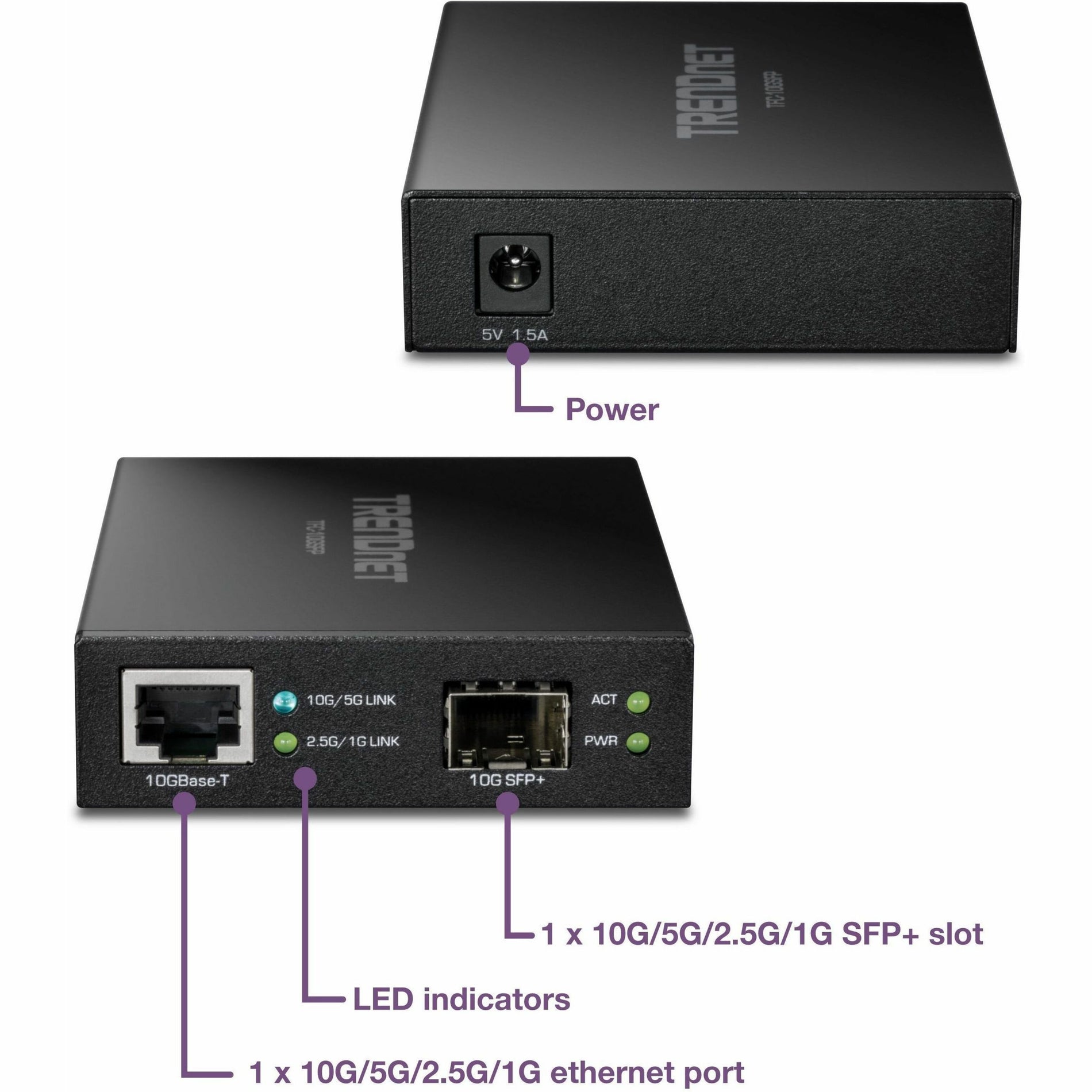 TRENDnet TFC-10GSFP 10GBase-T to SFP+ Fiber Media Converter, High-Speed Data Transfer