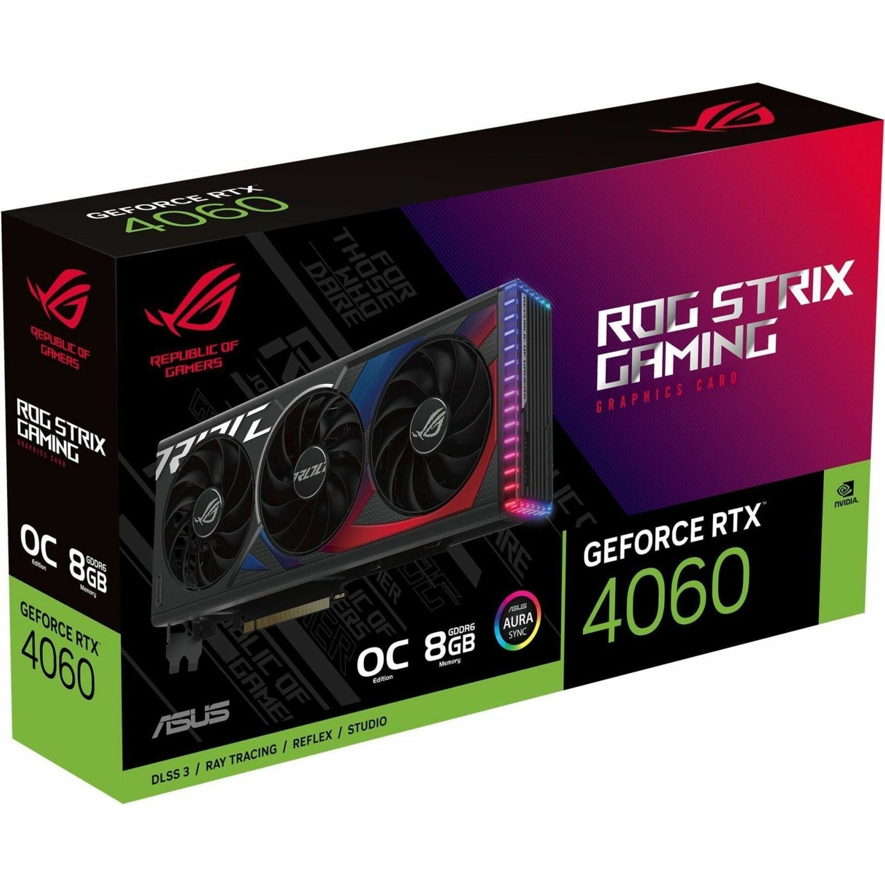 Asus ROG ROGSTRIXRTX4060O8GGAM Strix GeForce RTX 4060 OC Edition 8GB GDDR6 Graphic Card, 3072 CUDA Cores, 4K Display Support