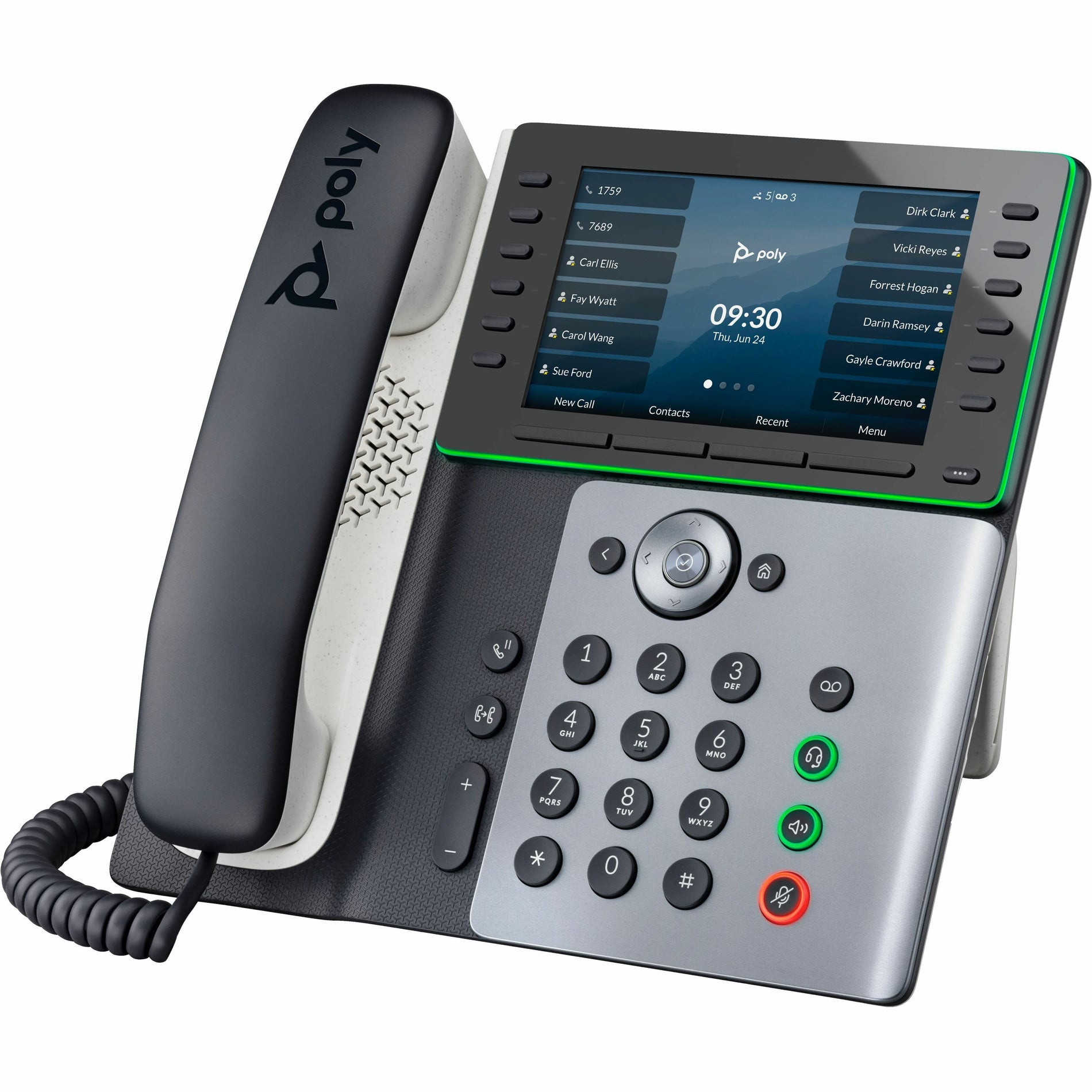Poly Edge E500 IP Phone and PoE-Enabled with Power Supply, Corded Desktop, Wall Mountable, Black