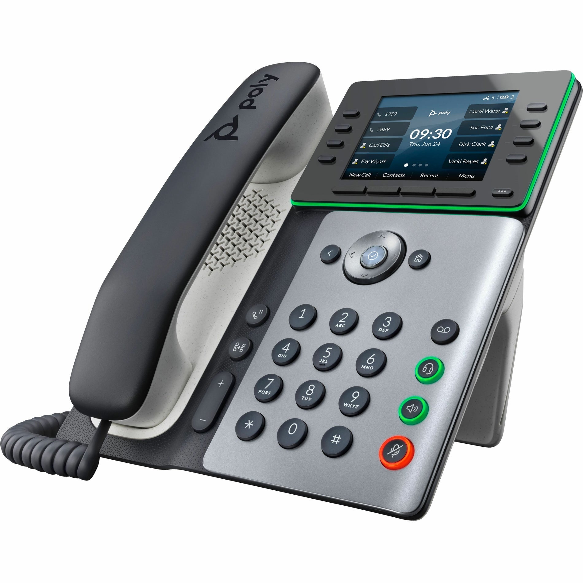 Poly Edge E350 IP Phone and PoE-enabled with Power Supply, Corded/Cordless, Wi-Fi, Bluetooth, Desktop, Wall Mountable, Black