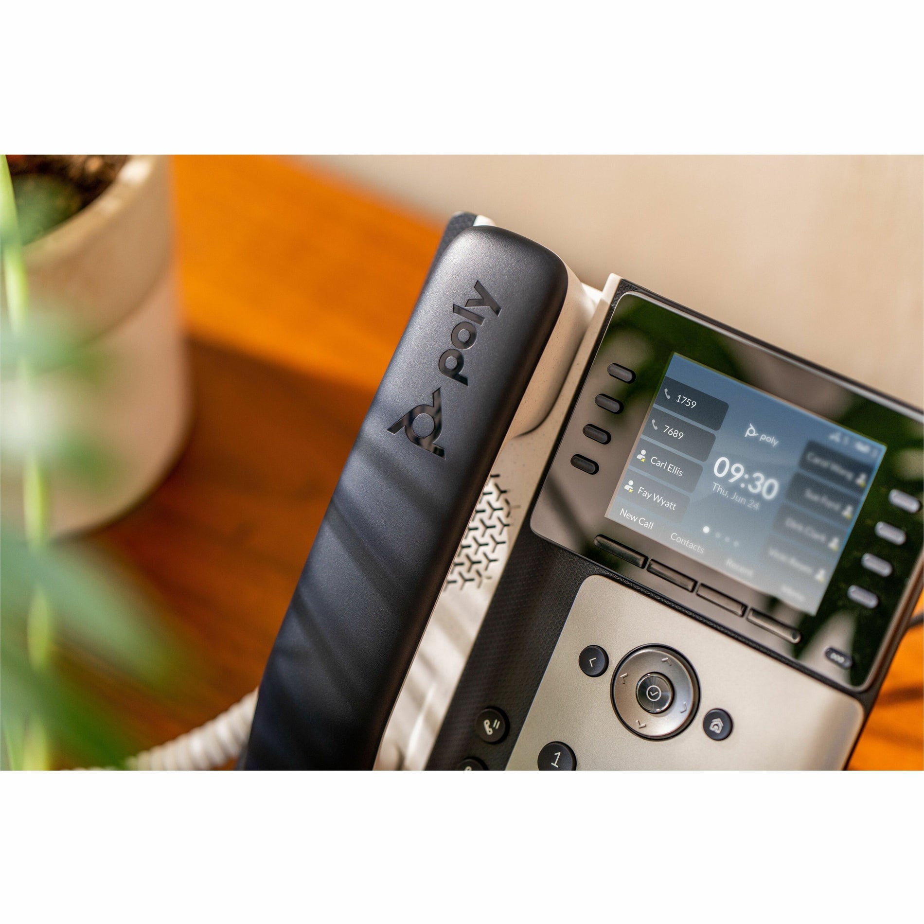 Poly Edge E350 IP Phone and PoE-enabled with Power Supply, Corded/Cordless, Wi-Fi, Bluetooth, Desktop, Wall Mountable, Black