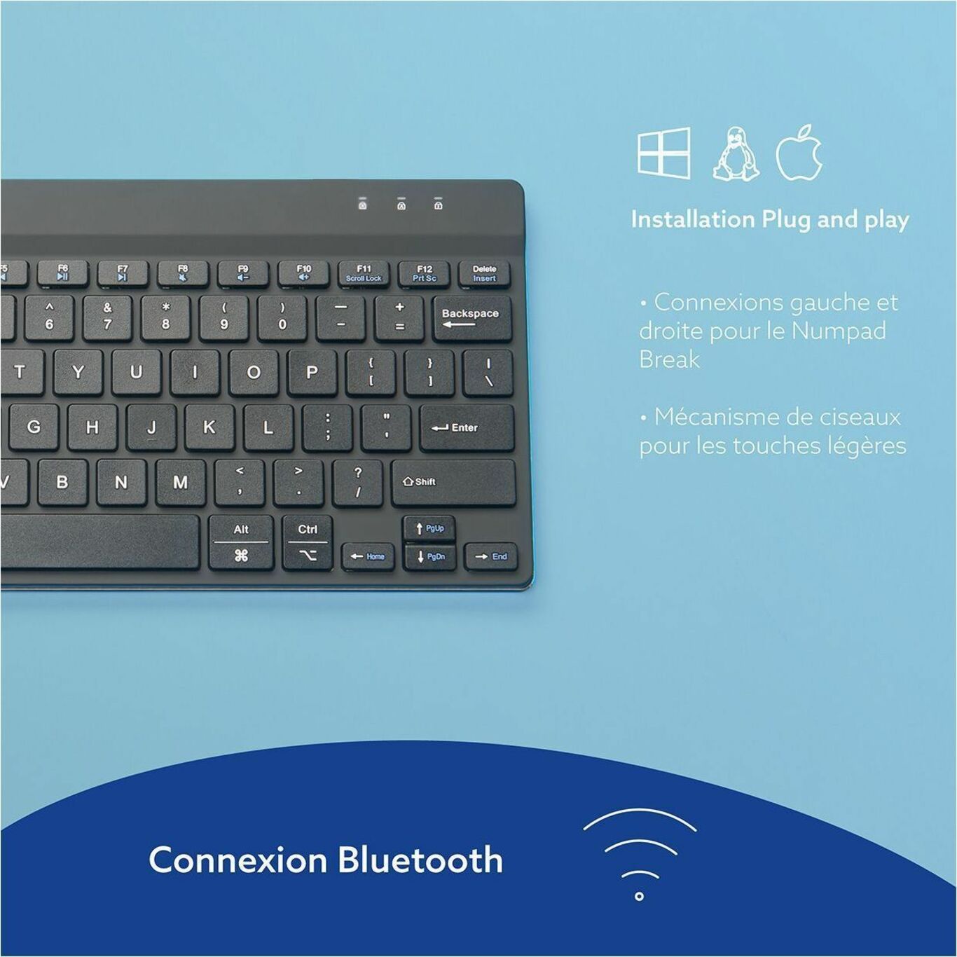 R-Go RGOCOUSWLBL Compact Break Keyboard QWERTY (US), Black, Wireless - Lightweight, Ergonomic, LED Backlight