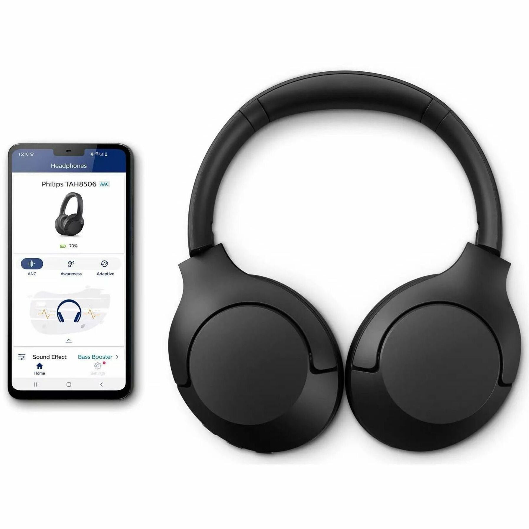 Philips TAH8506BK/00 Wireless Headphone, Active Noise Canceling, Bluetooth 5.0, Lightweight, Foldable