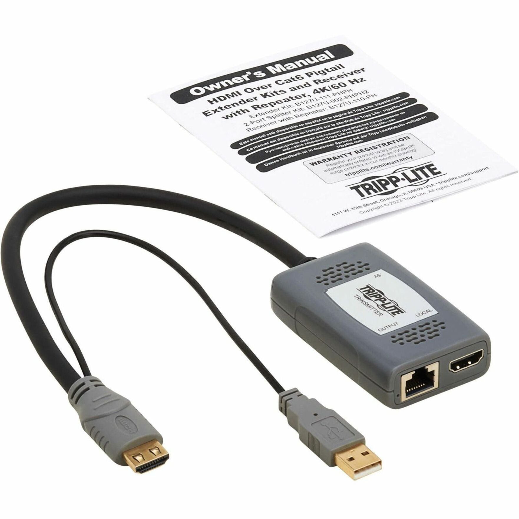 Tripp Lite B127U-110-PH Video Extender Receiver, 4K, 1 Year Warranty, TAA Compliant, USB, HDMI Out, Network (RJ-45), Digital Signage System, Twisted Pair, Category 6