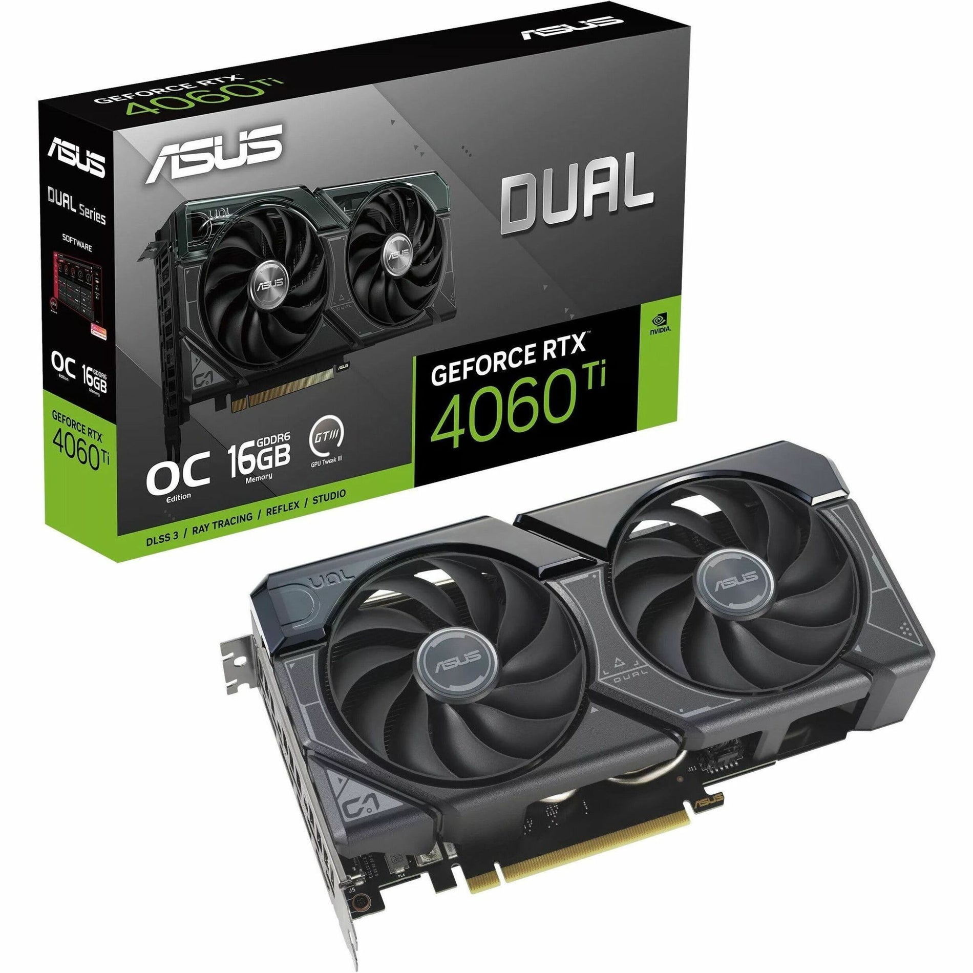 Asus DUAL-RTX4060TI-O16G Dual GeForce RTX 4060 Ti OC Edition 16GB GDDR6 Graphic Card, High-Performance Gaming and 4K Video Rendering