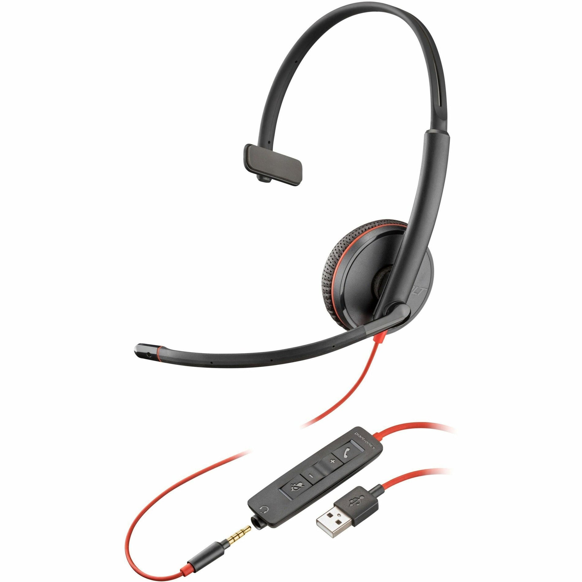Poly Blackwire 3215 Monaural USB-A Headset TAA, Lightweight, Noise Cancelling, Wideband Audio
