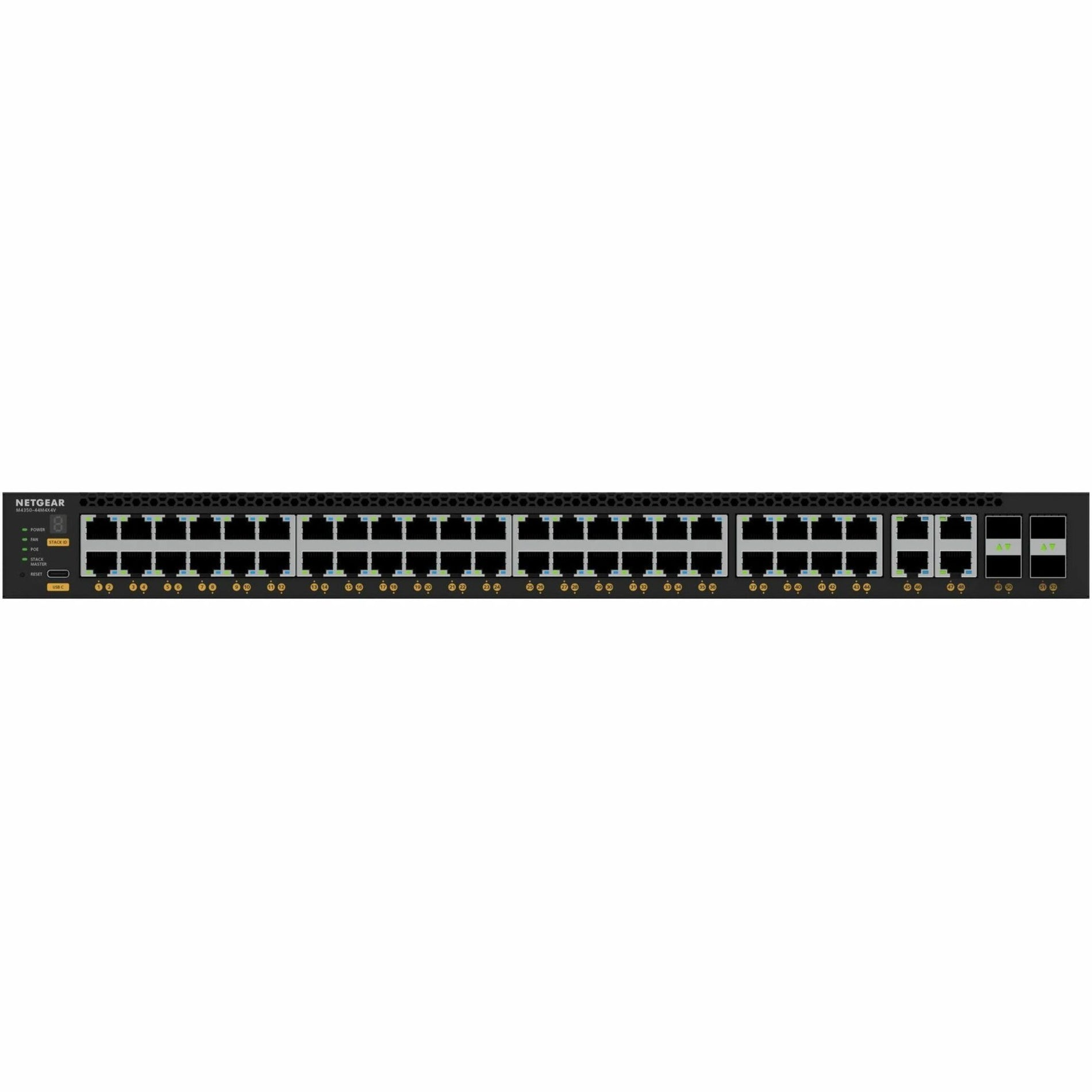 Netgear MSM4352-TAANES AV Line M4350-44M4X4V Ethernet Switch, 48 Ports, 25GBase-X, 10GBase-X, 2.5GBase-T, PoE++ Support