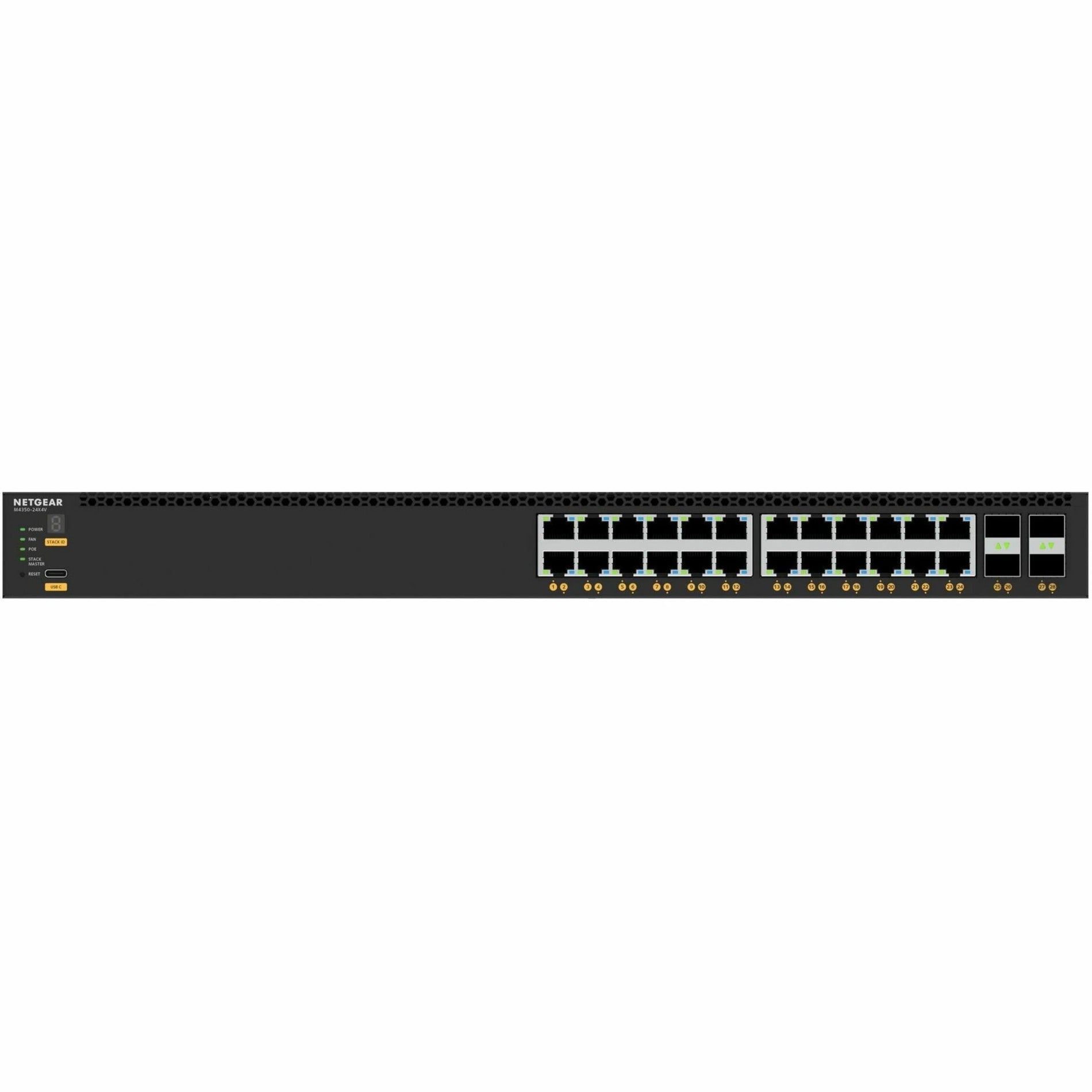 Netgear XSM4328CV-TAANES AV Line M4350-24X4V Ethernet Switch, 24 Ports, 10/25 Gigabit Ethernet, PoE+, Rack-mountable