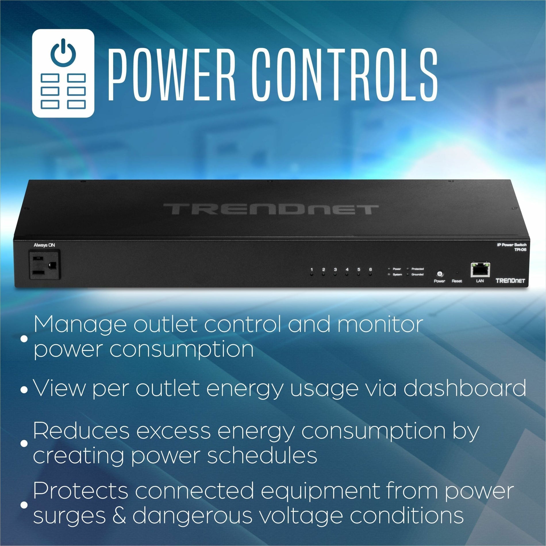 TRENDnet TPI-06 6-Outlet Managed Rackmount Power Distribution Unit, Surge Protection, 1U