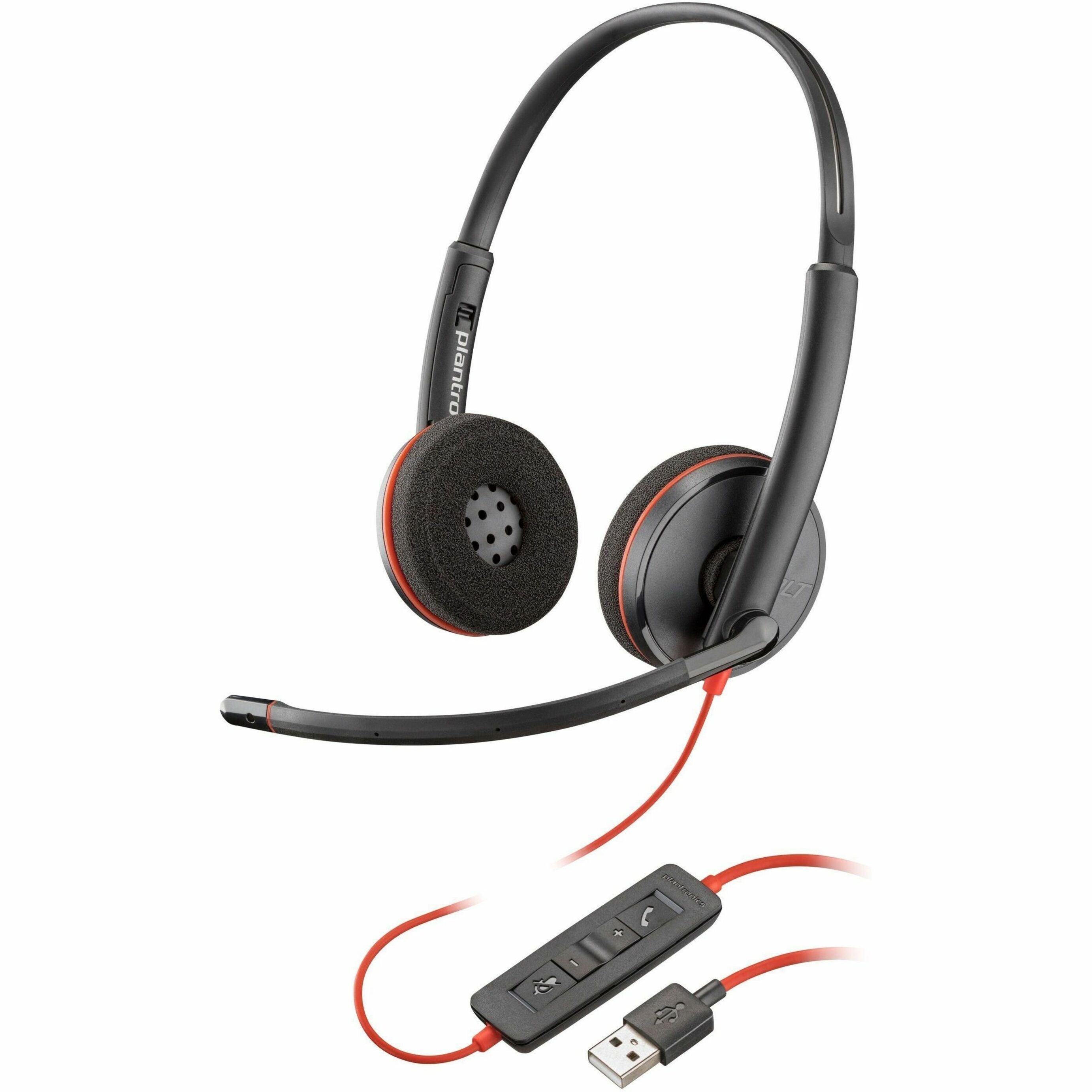 Poly Blackwire 3220 Stereo USB-A Headset TAA (Bulk), Lightweight, Noise Cancelling, Wideband Audio
