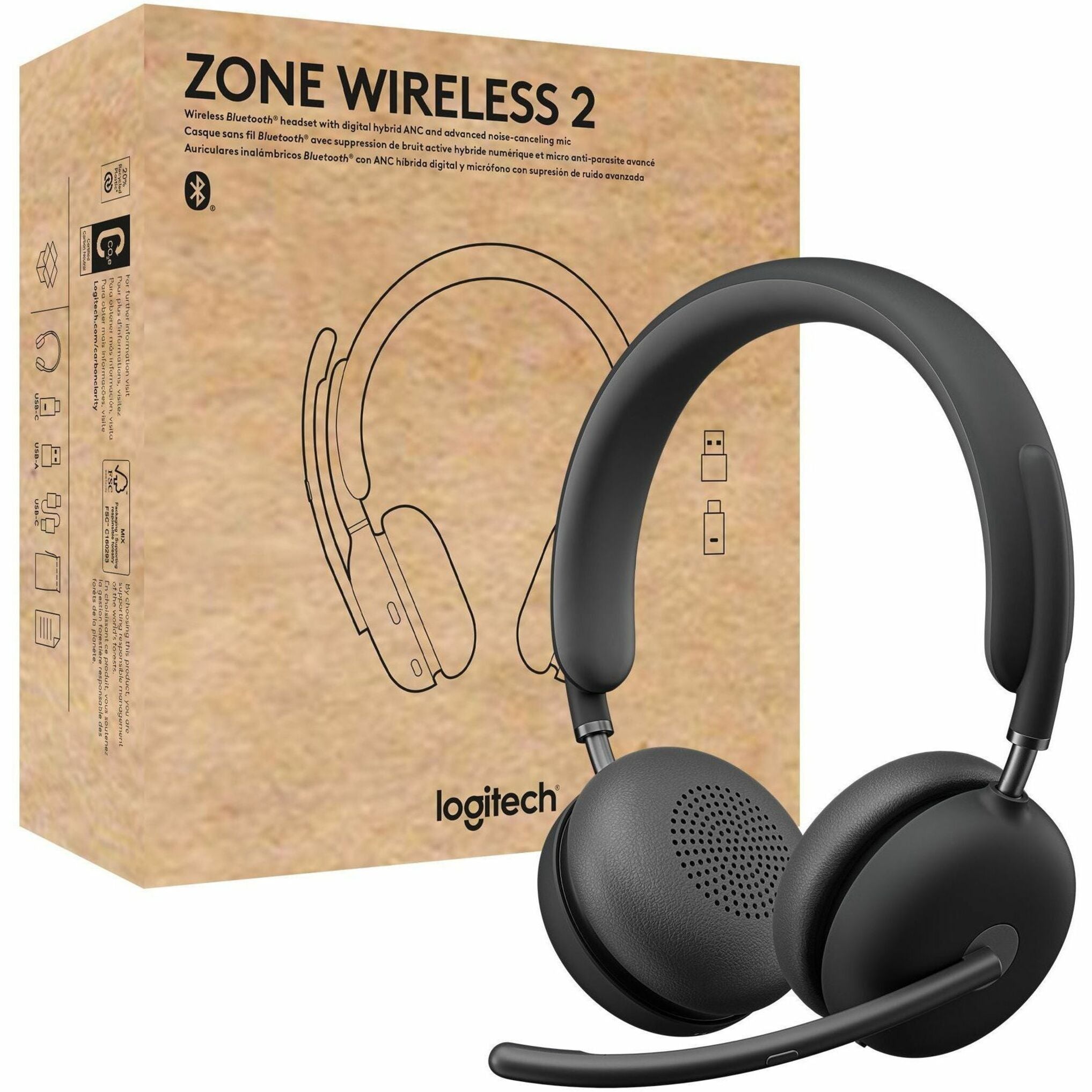 Logitech 981-001310 Zone Wireless 2 Headset Over-the-head Bluetooth 5.2 Graphite