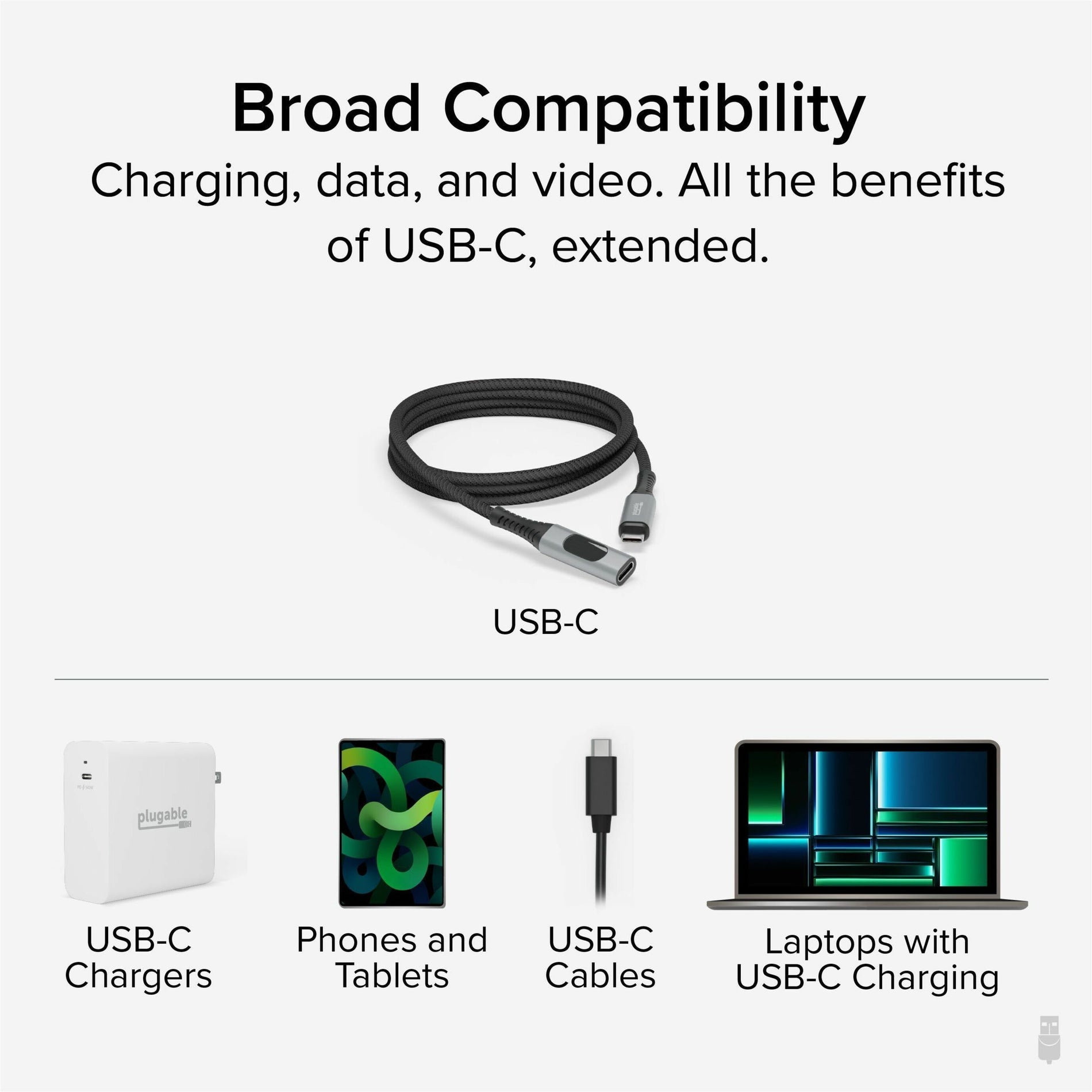 Plugable USBC-METER3-1MF USB-C Extension Cable, 3.28 ft, 10 Gbit/s Data Transfer Rate