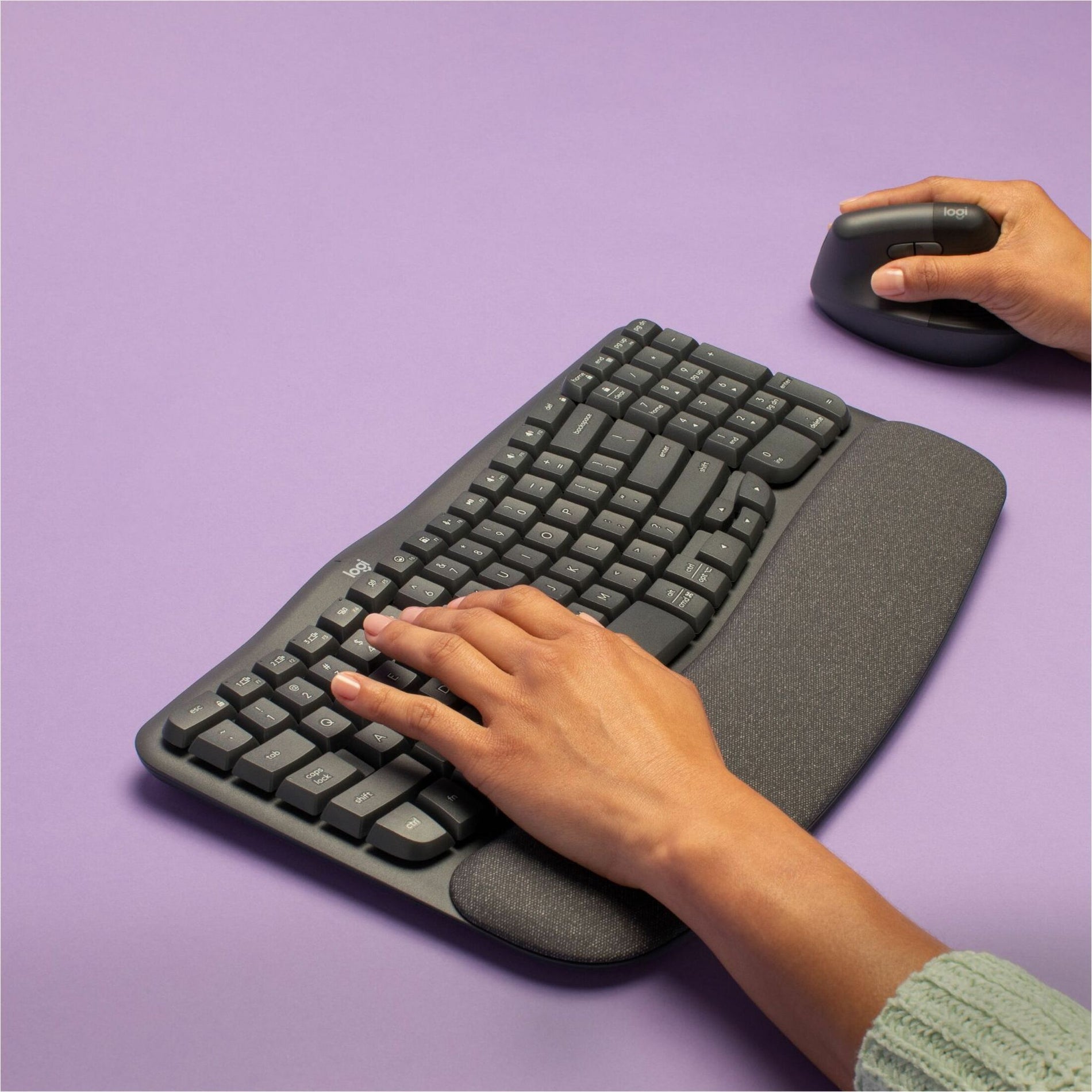 Logitech 920-011898 Wave Keys Keyboard, Ergonomic Wireless Bluetooth Keyboard with Adjustable Tilt, Palm Rest, and Compact Design