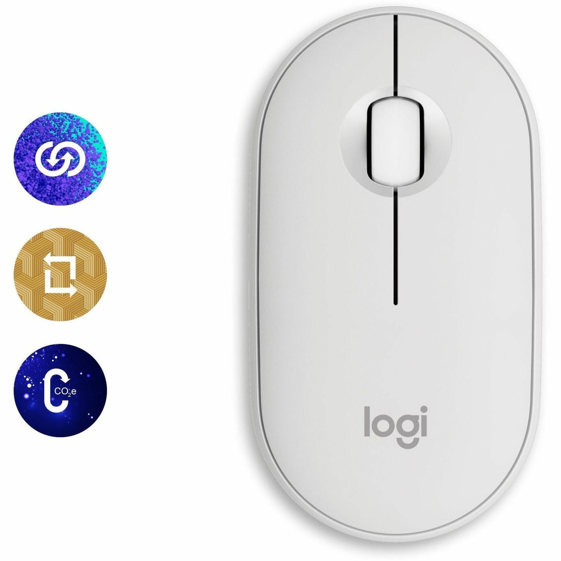 Logitech 910-007022 Pebble 2 M350s Mouse, Tonal White, Bluetooth Wireless, 4000 dpi