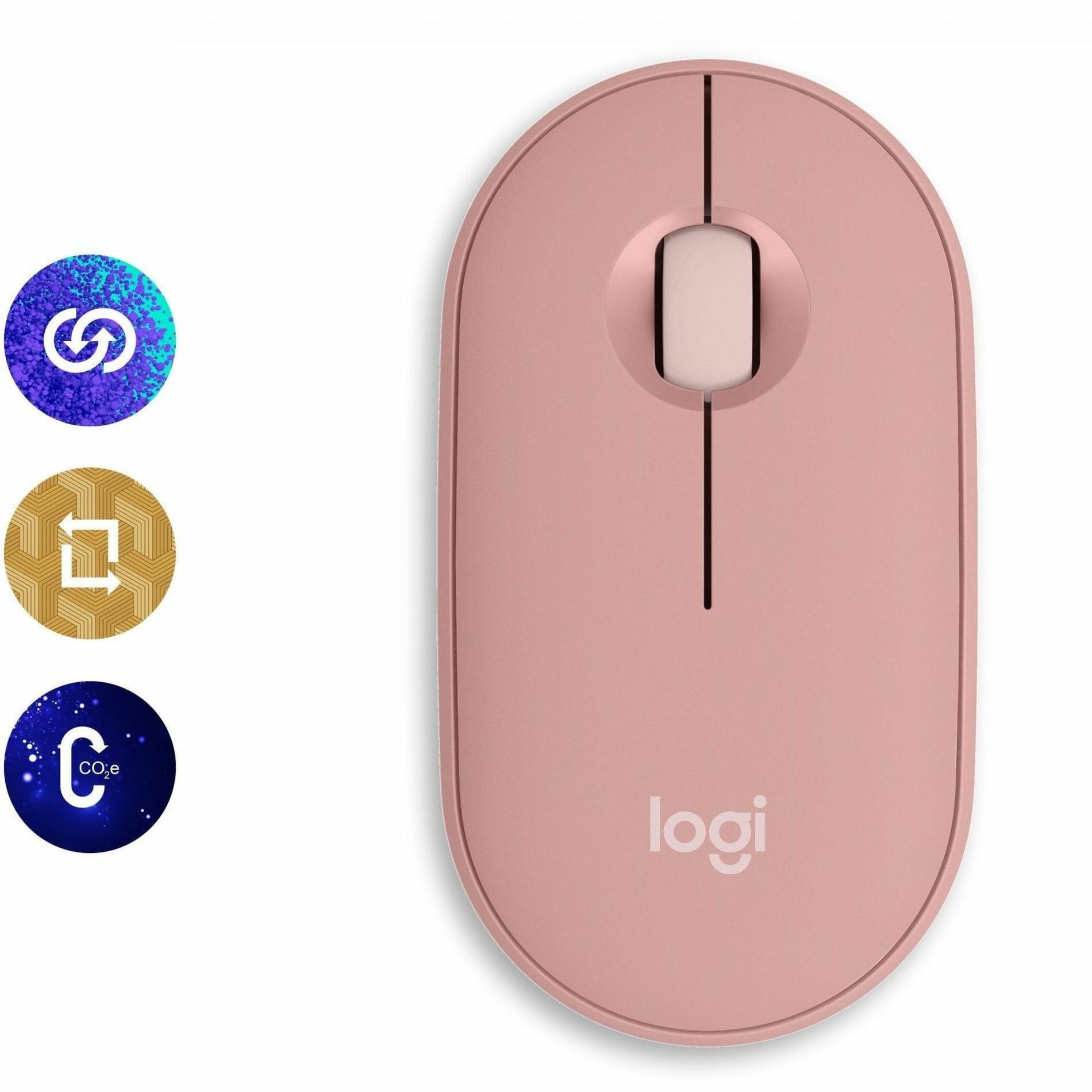 Logitech 910-007023 Pebble 2 M350s Mouse, Tonal Rose, Symmetrical Ergonomic Fit, Bluetooth Wireless