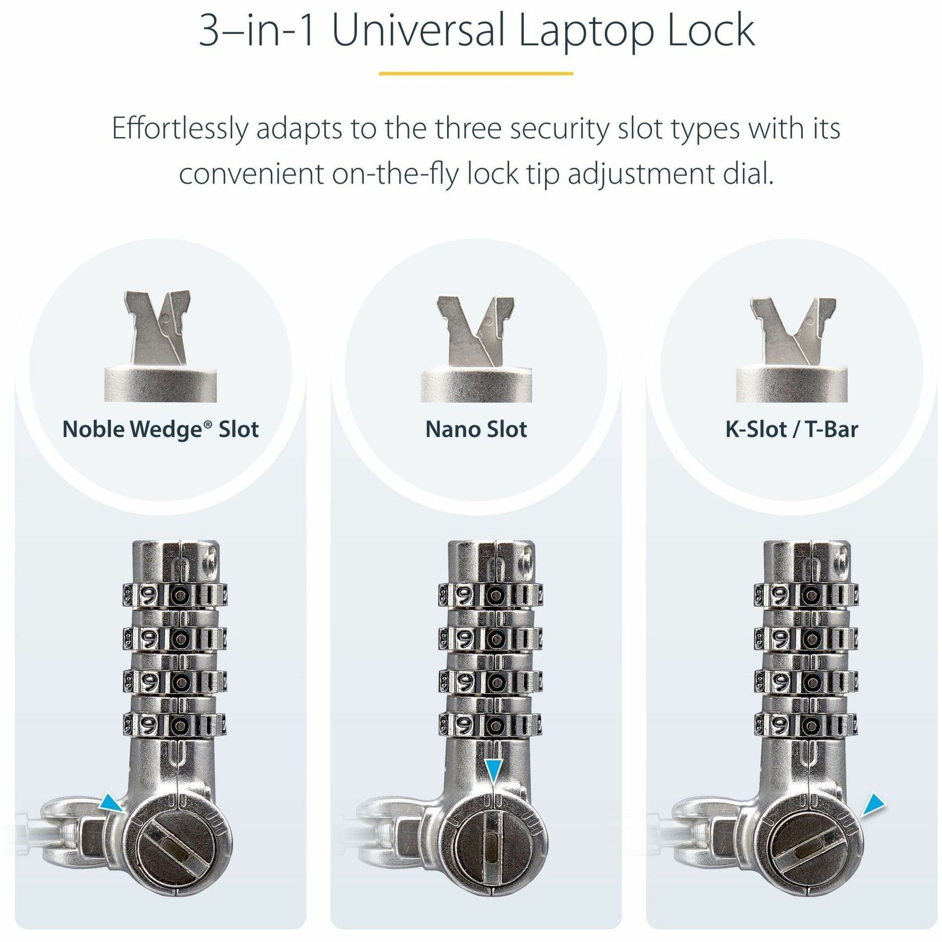 StarTech.com UNIVC4D-LAPTOP-LOCK Laptop Security Lock, 6.56 ft Cable Length, 4-digit Locking Combination