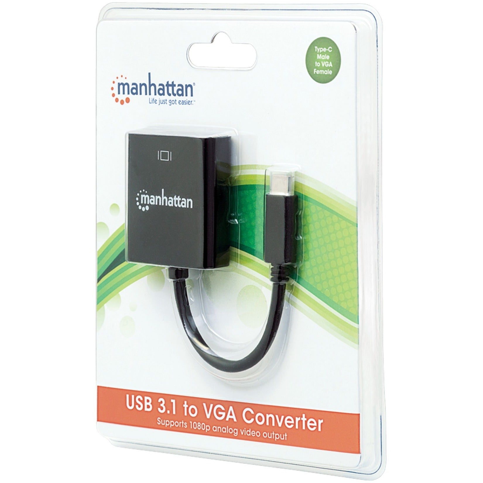 Manhattan 151771 SuperSpeed+ USB 3.1 to VGA Converter, Plug and Play, 1920 x 1080 Resolution Supported