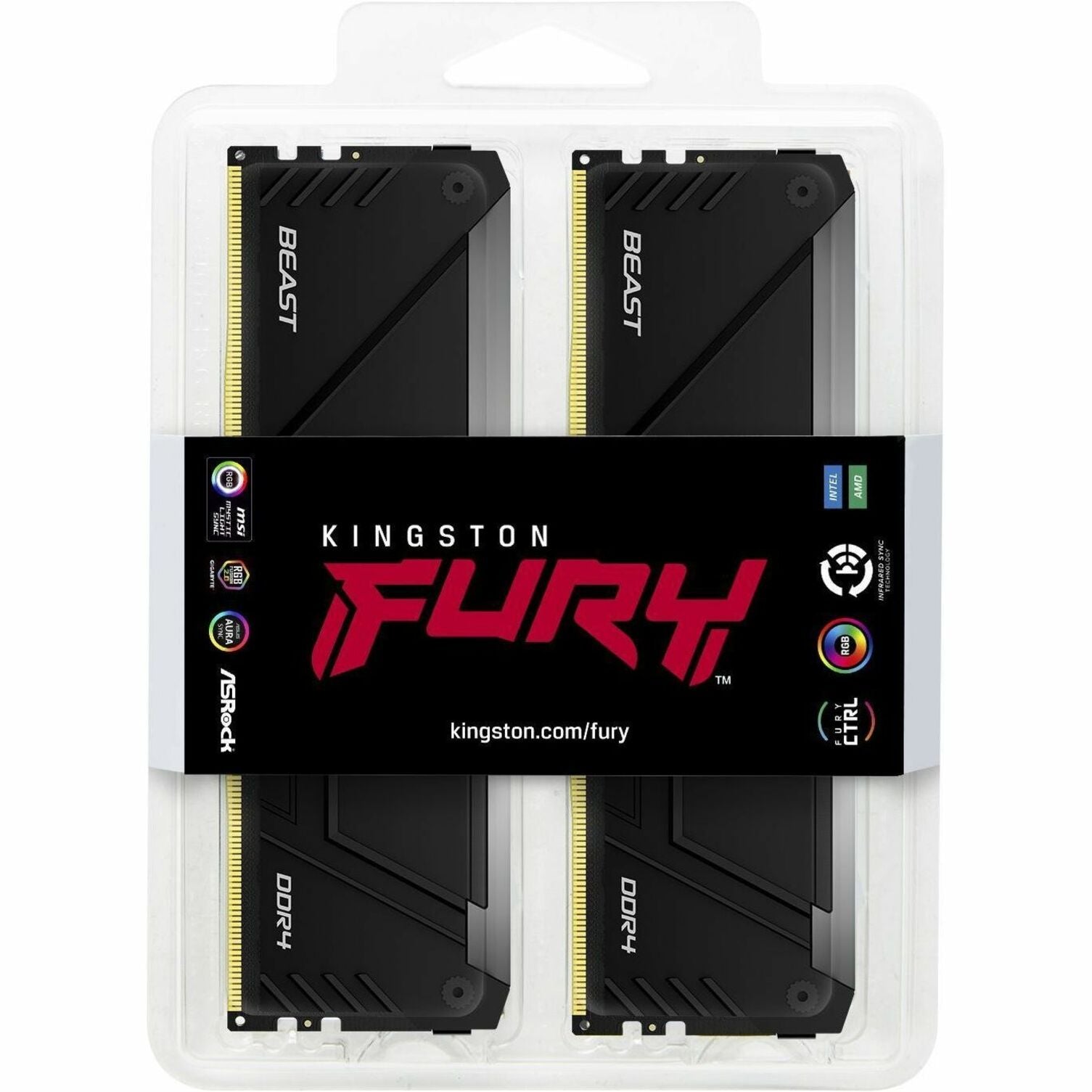 Kingston KF432C16BB12AK4/64 FURY Beast 64GB (4 x 16GGB) DDR4 SDRAM Memory Kit RGB CL16 3200 MHz Non-ECC 1.35V