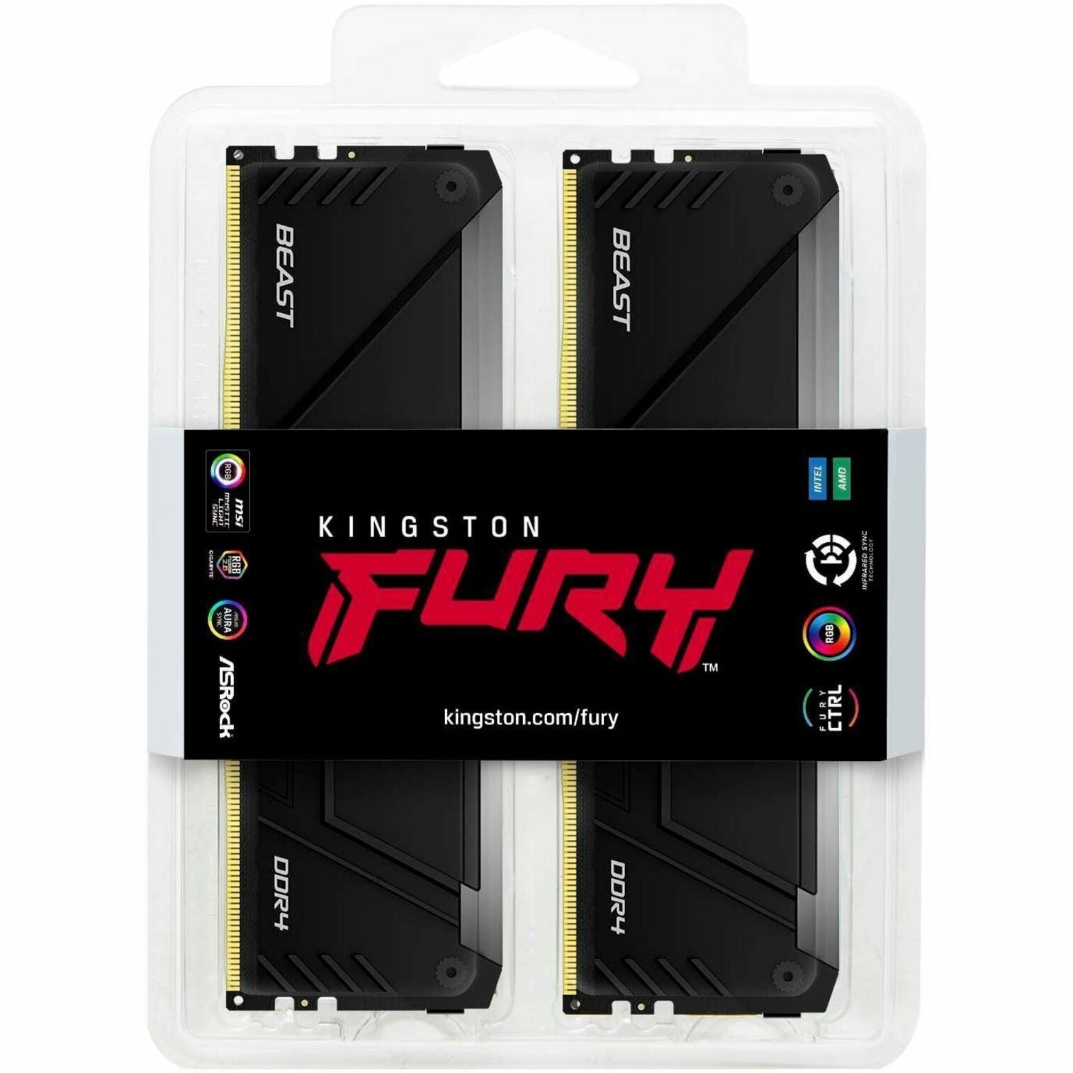 Kingston KF436C18BB2AK4/64 FURY Beast 64GB (4 x 16GB) DDR4 SDRAM Memory Kit, 3600 MHz, RGB