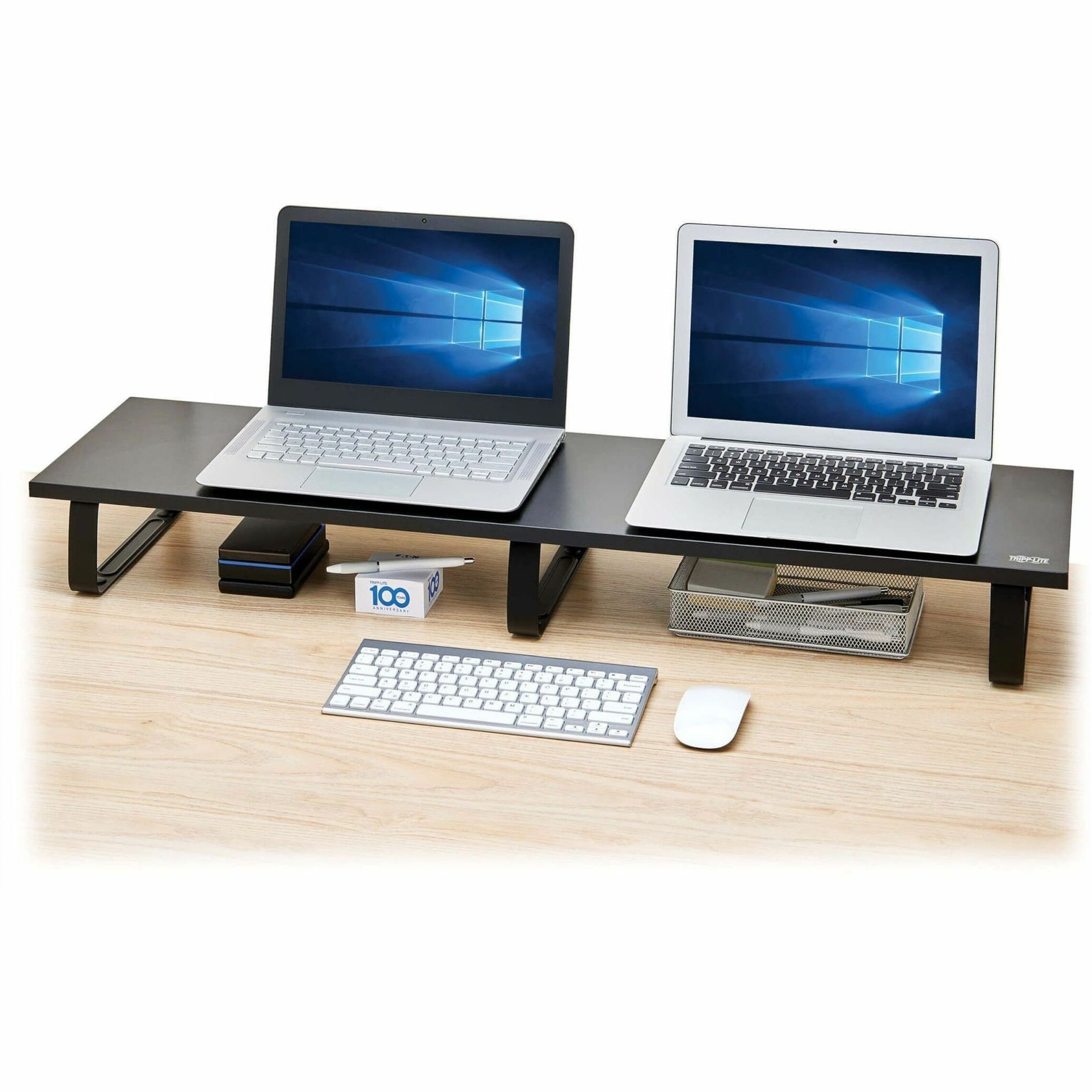 Tripp Lite MR4010 Extra-Wide Dual-Monitor Riser for Desk, Wood, Black