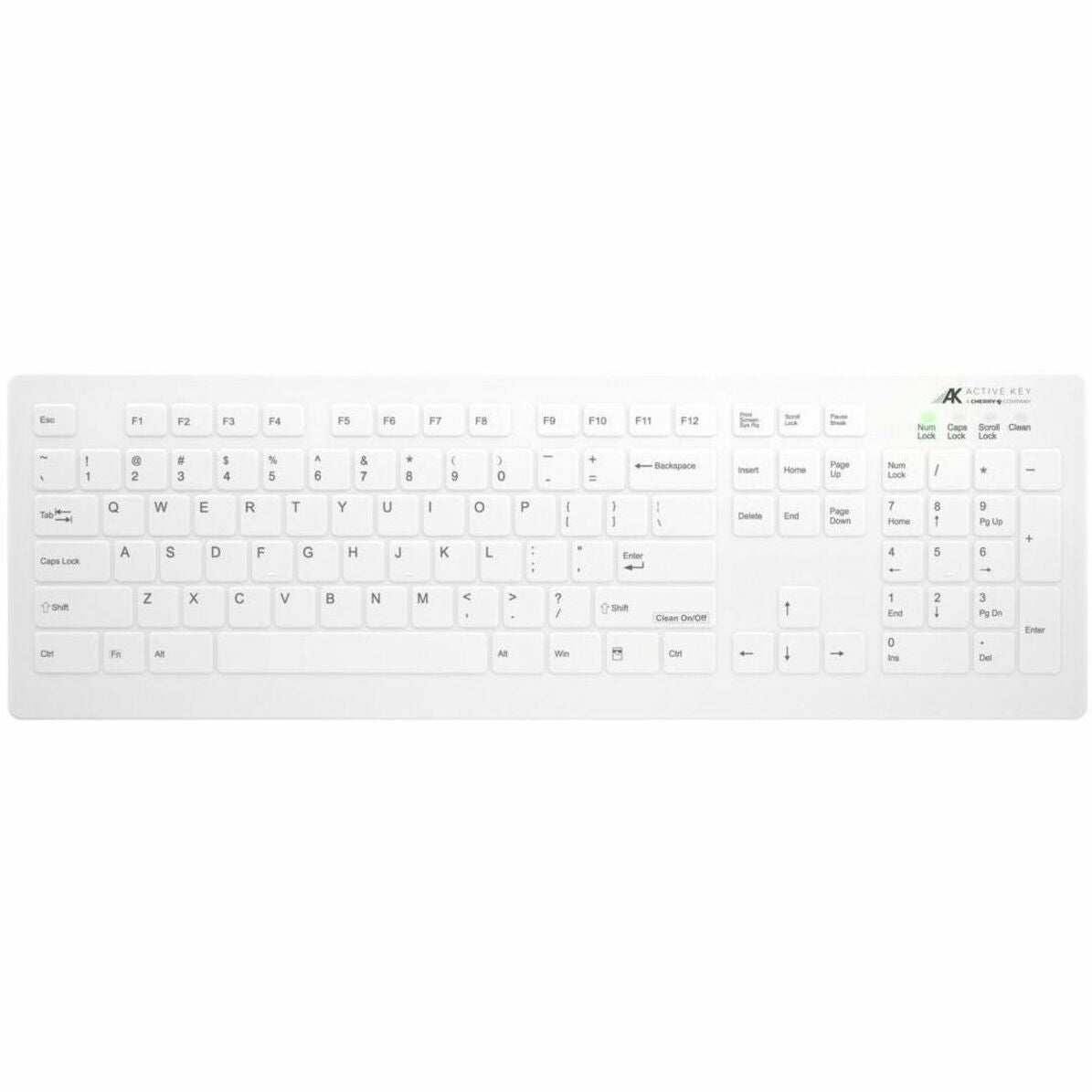 Active Key AK-C8112F-FUS-W/US AK-C8112 Keyboard, Full-size Wireless Keyboard with LED Indicator, Water Resistant, Ergonomic, and Splash Resistant