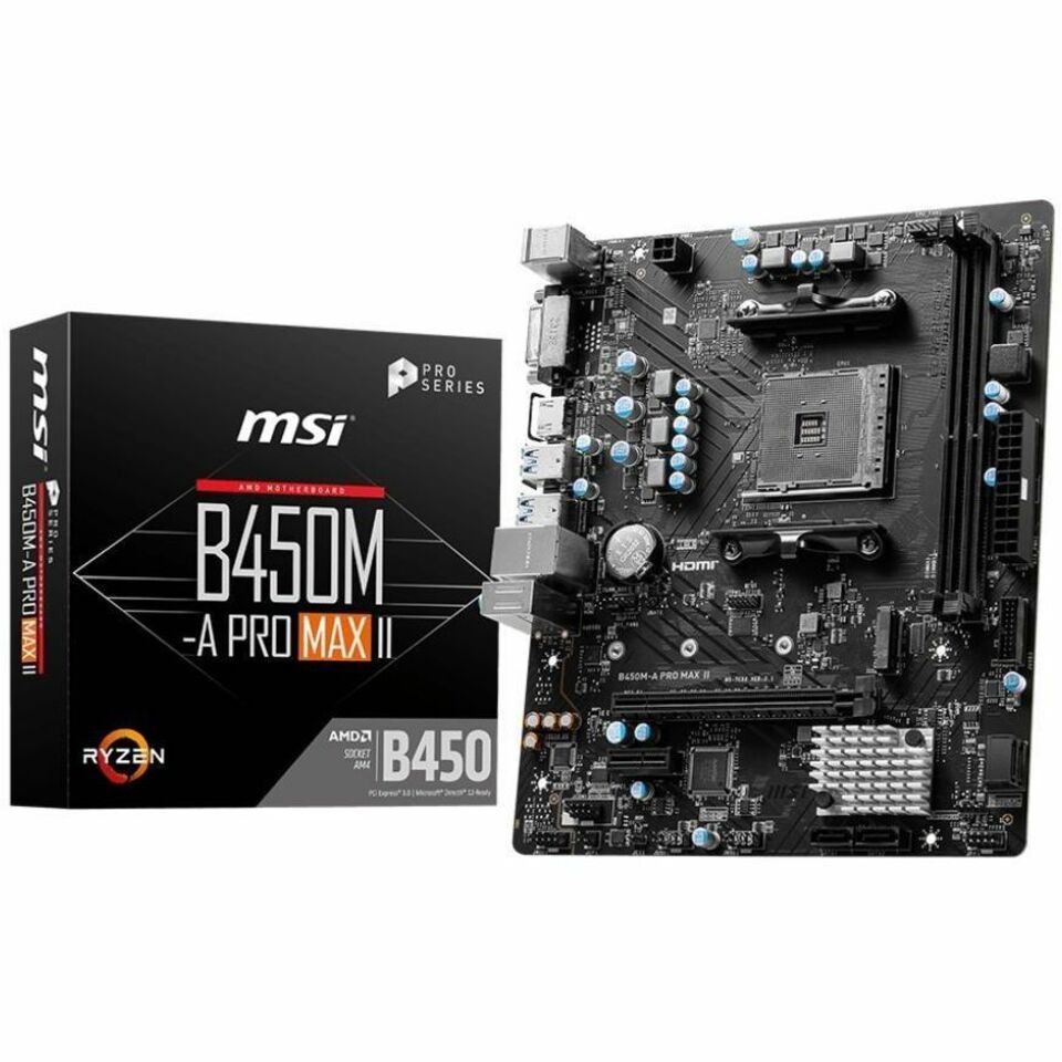 MSI B450M-A PRO MAX II Gaming Desktop Motherboard B450MAPROMAXII, DDR4, PCIe, mATX Retail