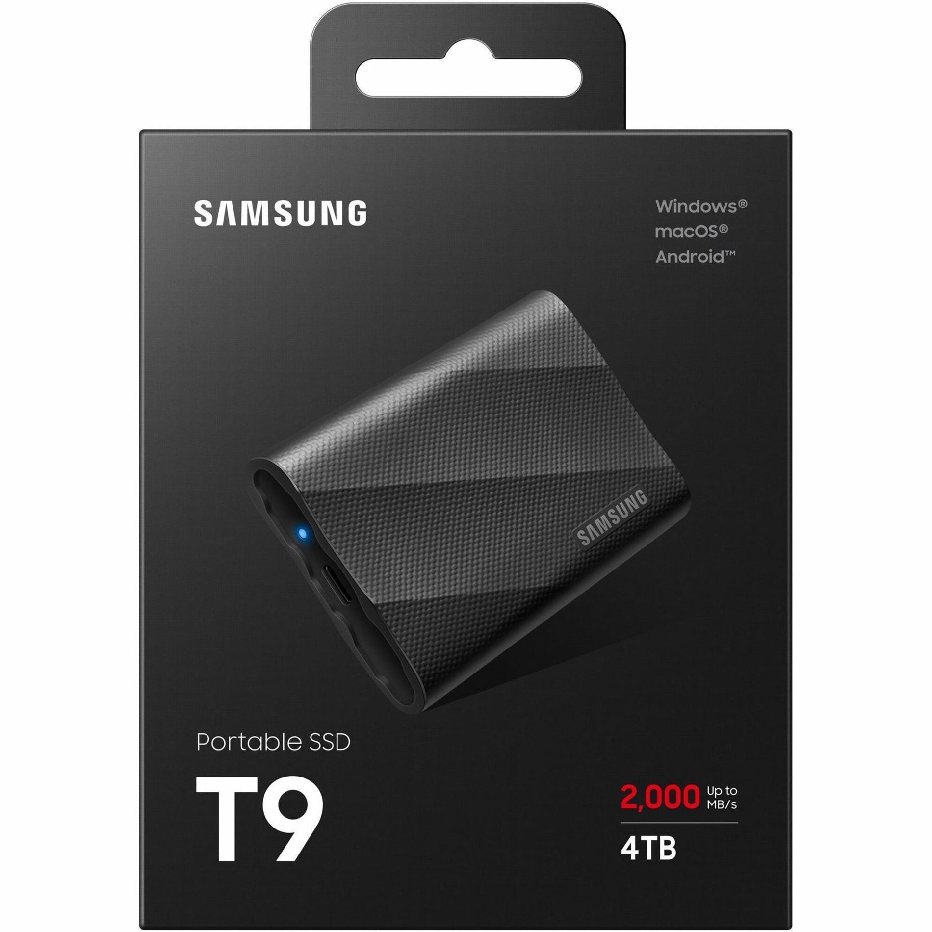 Samsung MU-PG4T0B/AM Portable SSD T9 USB 3.2 Gen2x2 4TB (Black), 5-Year Warranty, 2000 MB/s Transfer Rate